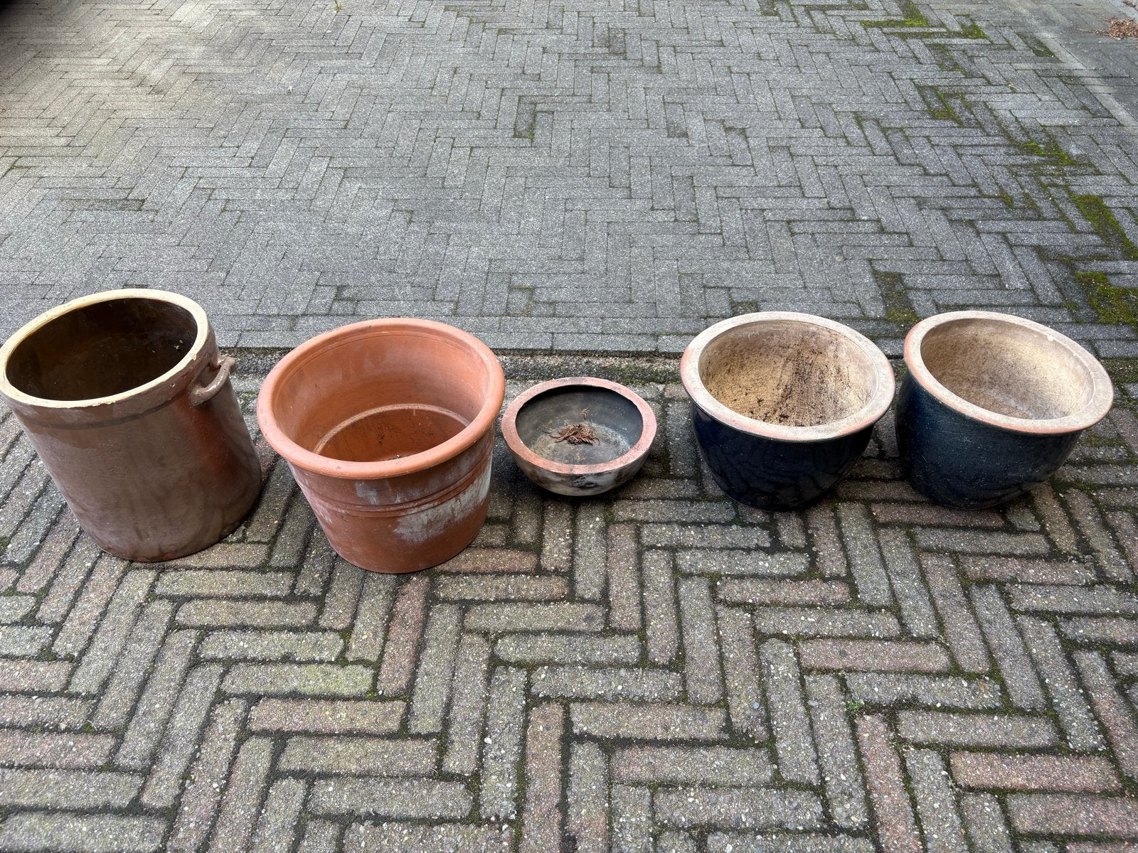 Set van 5 gebruikte bloempotten in diverse maten, Gebruikt, Rond, Binnen, Minder dan 40 cm