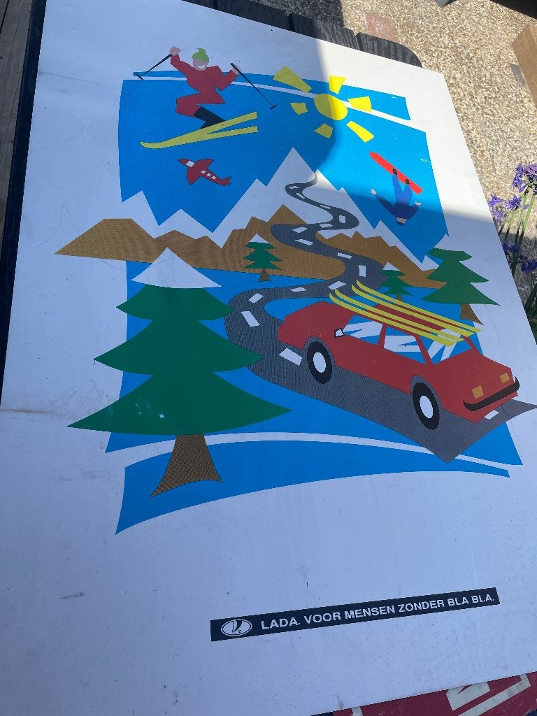 Vintage Lada Reclamebord - Ski en Auto Thema, Ophalen, Gebruikt, Reclamebord