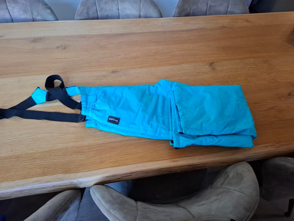 Turquoise ski broek met bretels, maat 140 / 146, Ophalen of Verzenden, Zo goed als nieuw, Jongen of Meisje, Broek