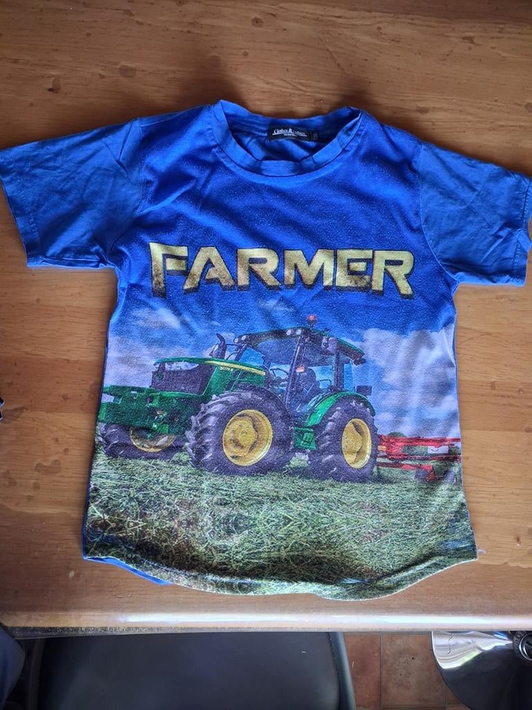 Blauw T-shirt met tractor print - 'FARMER'  john deere, Gebruikt, Ophalen of Verzenden, Jongen, Shirt of Longsleeve
