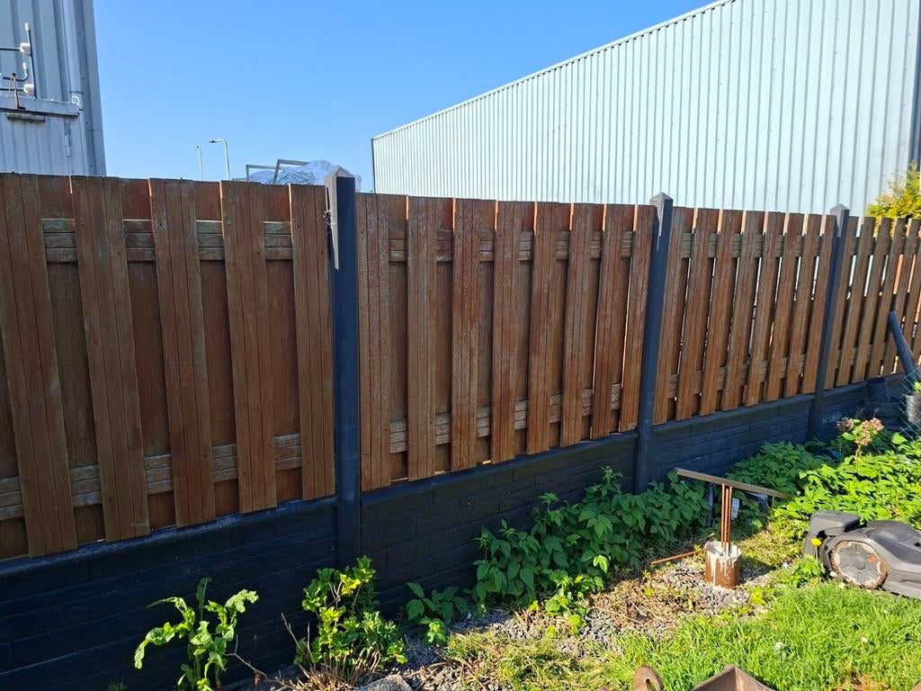 Hardhouten schutting 7 delen (192cm) met hoekpaal, Tuin en Terras, Ophalen, 6 meter of meer, Hout, 1 tot 2 meter