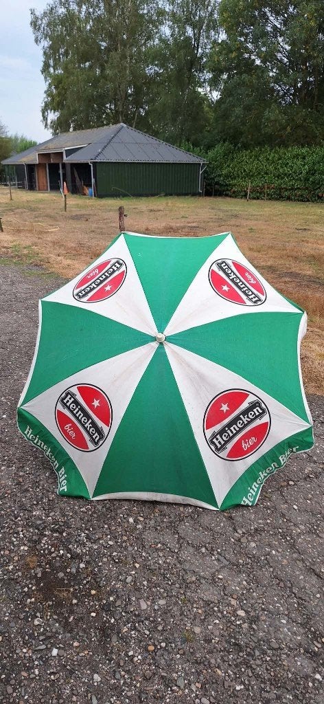 Vrolijke vintage reclame parasol, parasols, div. soorten🌞, Tuin en Terras, Parasols, Gebruikt, ., Ophalen of Verzenden, 1 tot 2 meter