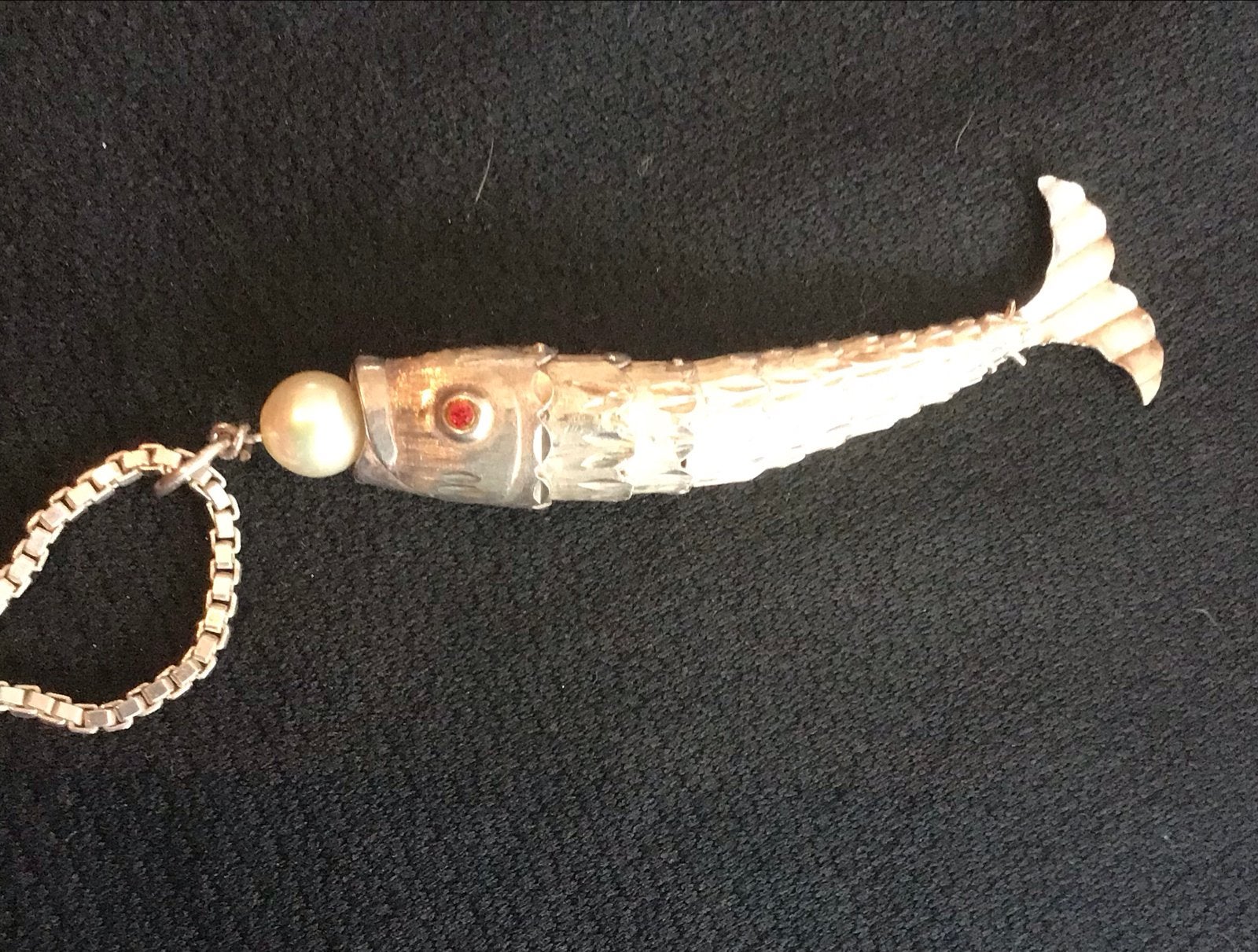 Vintage Zilveren Vissenketting met Robijnen en Parel, Sieraden, Tassen en Uiterlijk, Antieke sieraden, Ophalen of Verzenden, Zilver