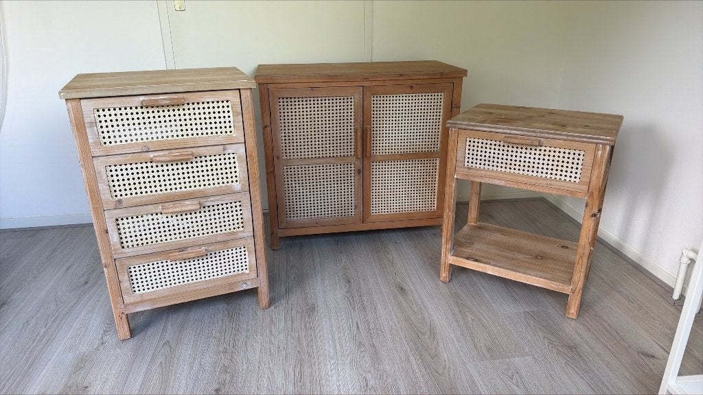 Set van 3 Xenos Webbing kastjes – hout & rotan, Ophalen