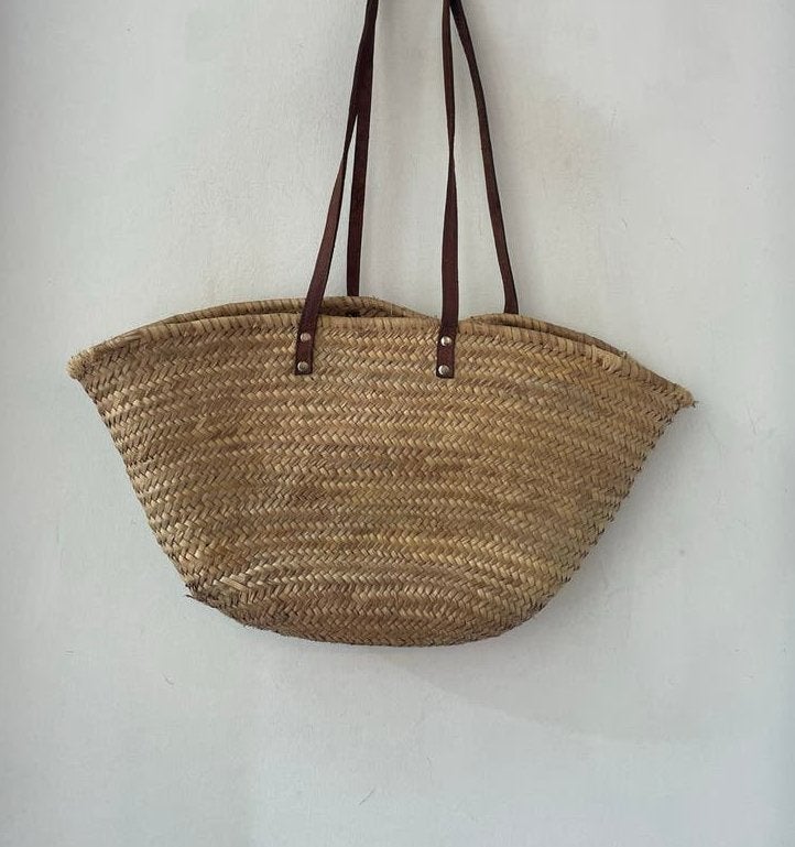 Rieten tas, Ophalen of Verzenden, Gebruikt, Beige, Leer