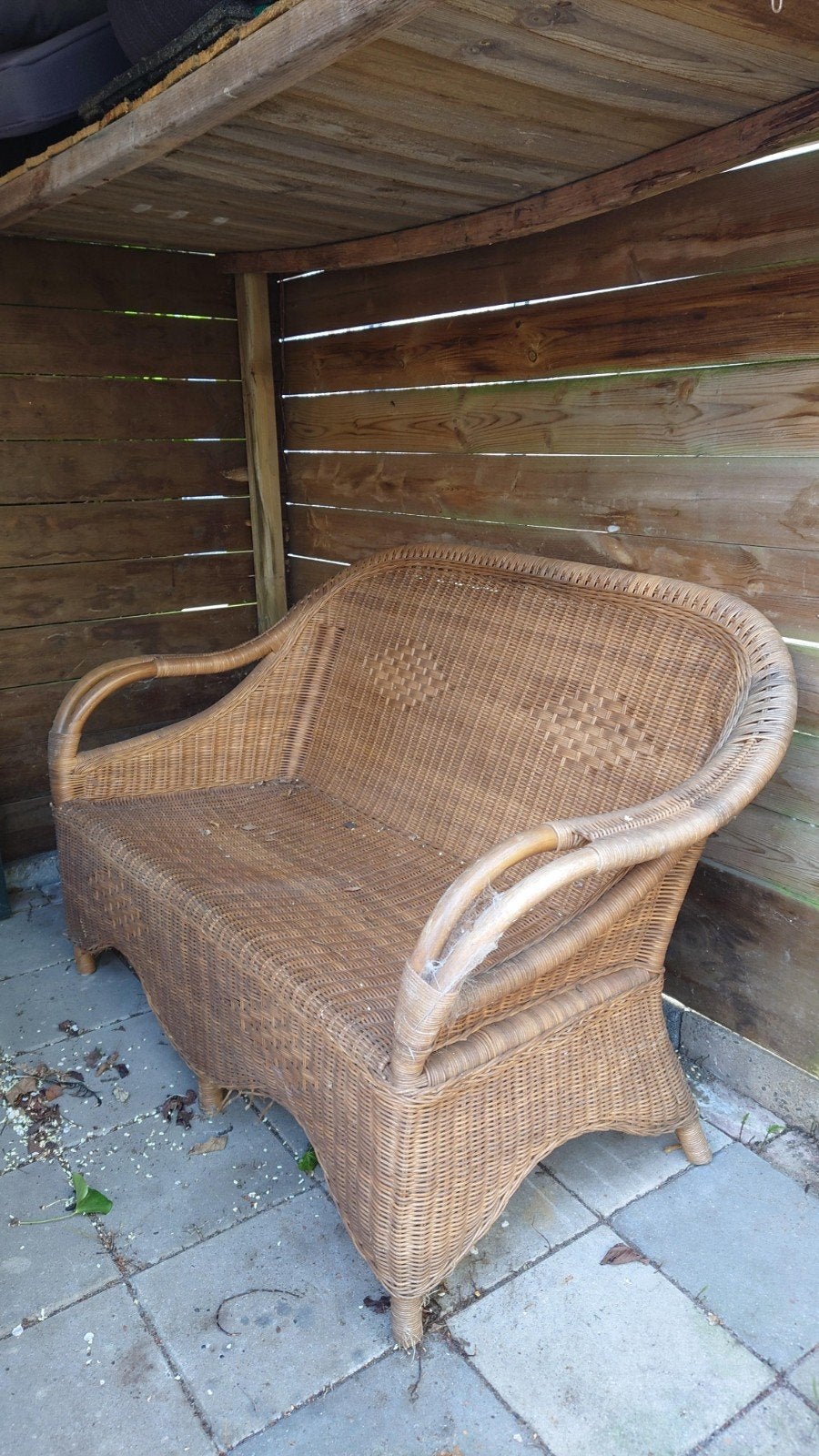 Gezellige rotan tweepersoonsbank, Huis en Inrichting, Banken | Sofa's en Chaises Longues, Ophalen, Gebruikt, Landelijk, Bohemian