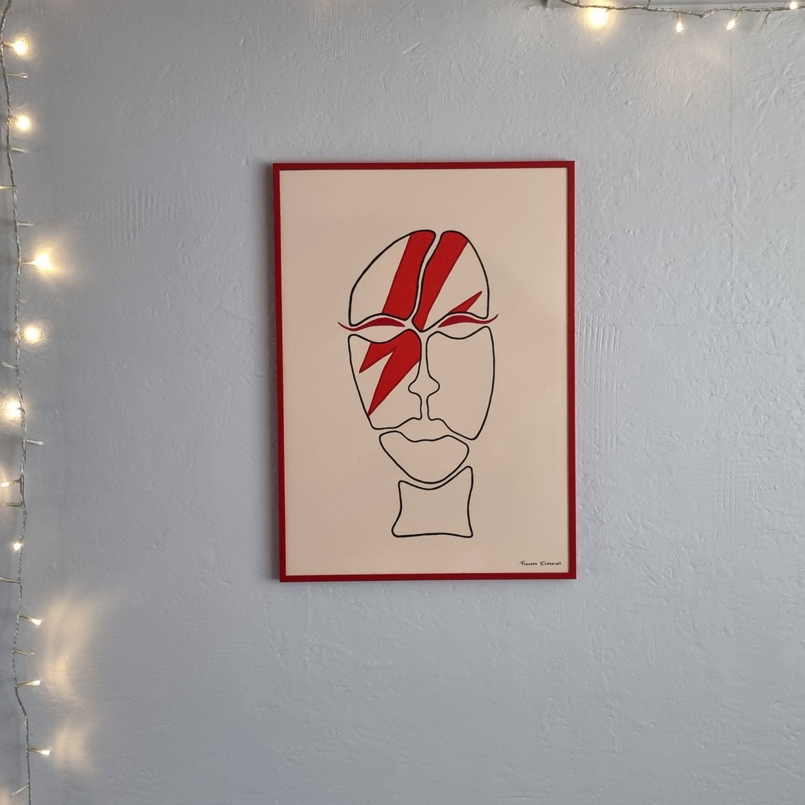 rode wissellijst A2 met antireflectie glas + Bowie kunstwerk, 43 cm, Ophalen of Verzenden, Fotolijst, 60 cm