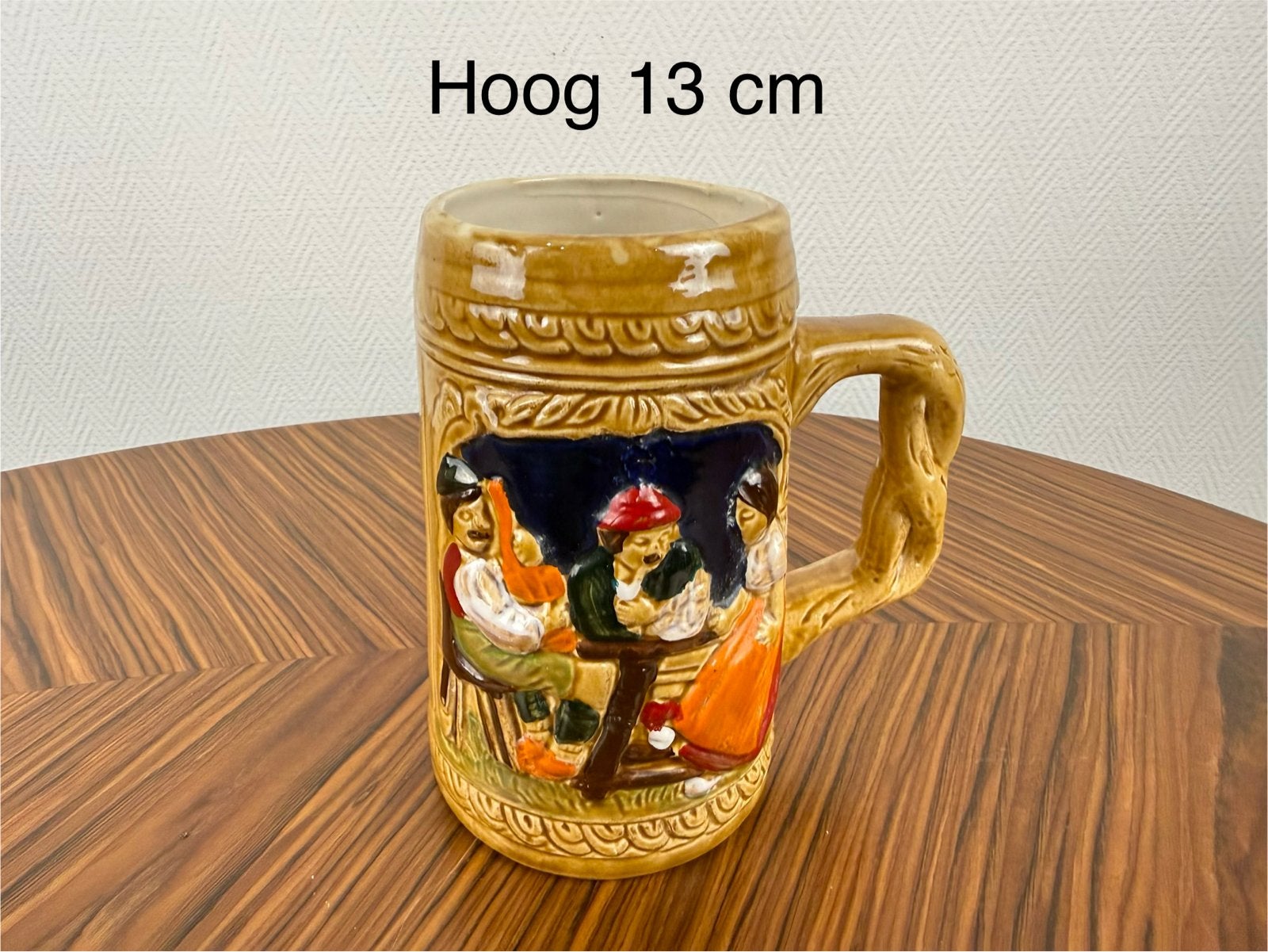 Vintage Bierpul met Reliëf en Scène - 13 cm Hoog, Ophalen of Verzenden