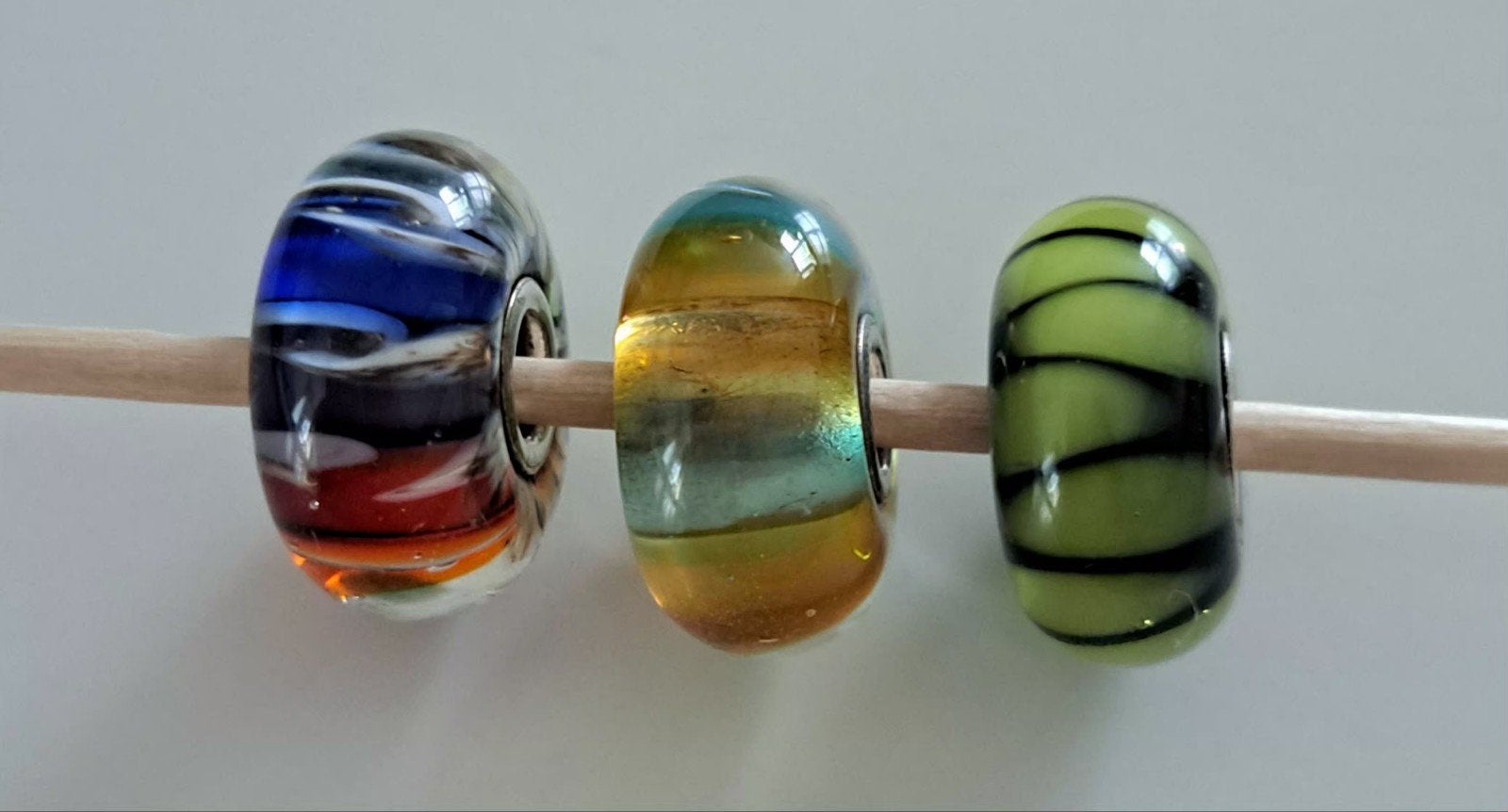 Trolbeads glaskralen set van 3, Sieraden, Tassen en Uiterlijk, Bedels, 4 bedels of meer, Ophalen of Verzenden, Zo goed als nieuw