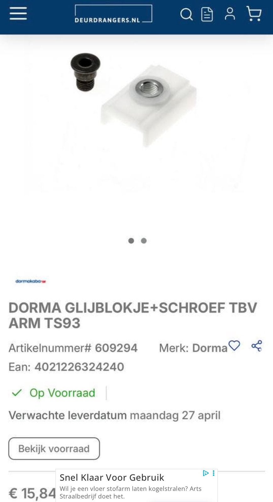 10x Dorma glijblokjes met inbusschroef NIEUW, Ophalen of Verzenden, Zo goed als nieuw, Rvs, Overige typen