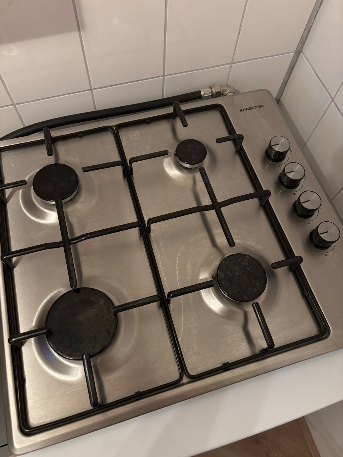 Inventum VKG6008RVS RVS Gasplaat 4 Kookzones, Witgoed en Apparatuur, Ophalen, Gebruikt, 4 kookzones, Inbouw