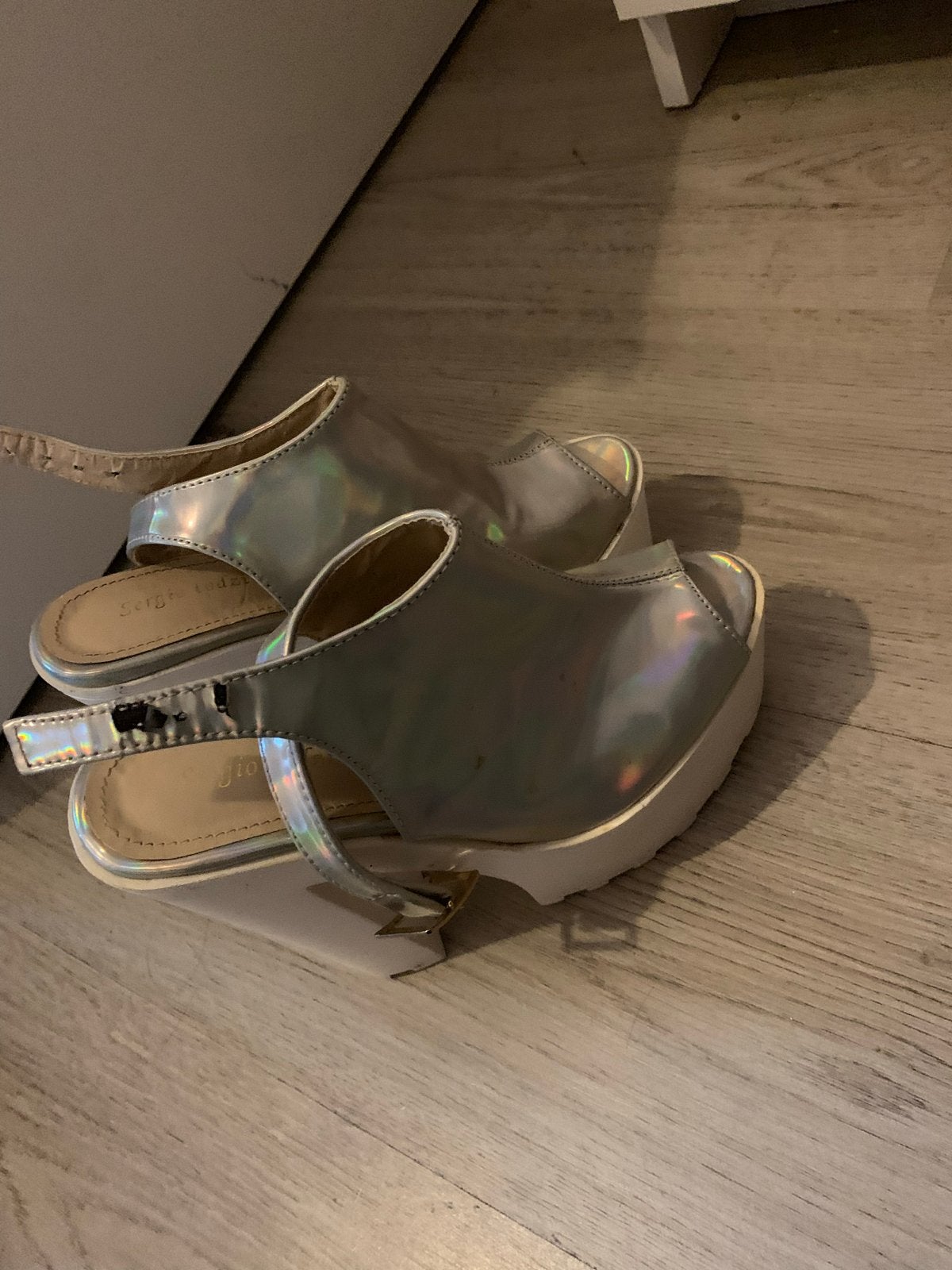 Zilverkleurige Holografische Peep-Toe Hakken, Ophalen of Verzenden, Gedragen, Overige kleuren, Schoenen met hoge hakken