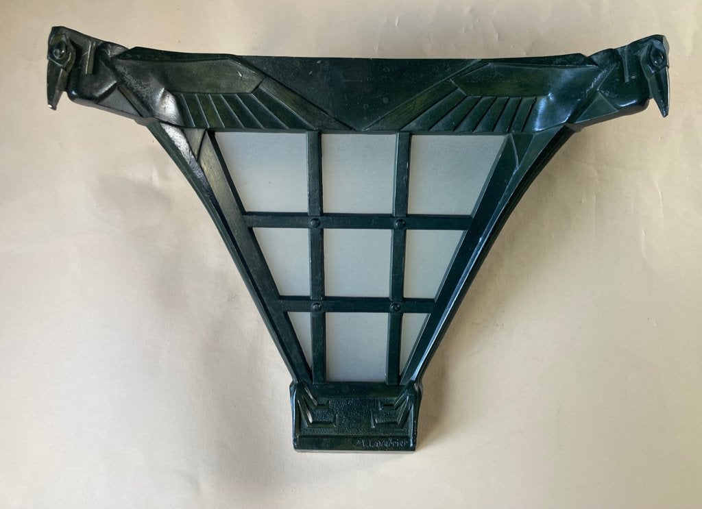 Max le Verrier Art-Deco wandlamp met maraboe decoratie, Antiek en Kunst, Ophalen of Verzenden
