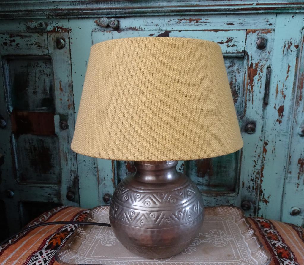 BOHO IBIZA SCHEMERLAMPJE-OOSTERS-GRATIS GEEL LINNEN LAMPEKAP, Ophalen, Overige kleuren, ETNISCH-BOHO-IBIZA, Rond