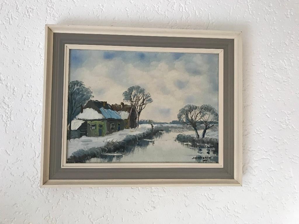 Schilderij van Jan Kelderman - Wintergezicht, Antiek en Kunst, Ophalen of Verzenden
