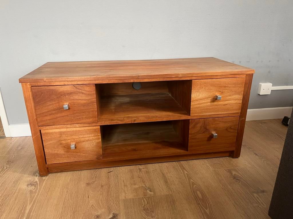 Teak tv meubel, Ophalen, 100 tot 150 cm, Teakhout, Zo goed als nieuw