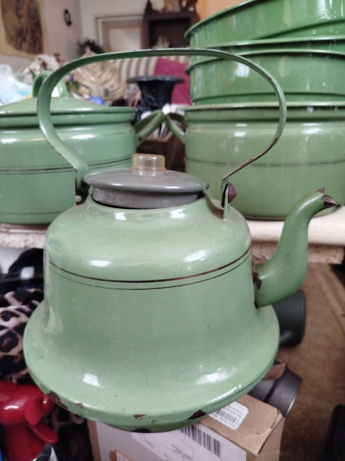 Vintage Groene Emaille Waterketel, Antiek en Kunst, Antiek | Emaille, Ophalen of Verzenden