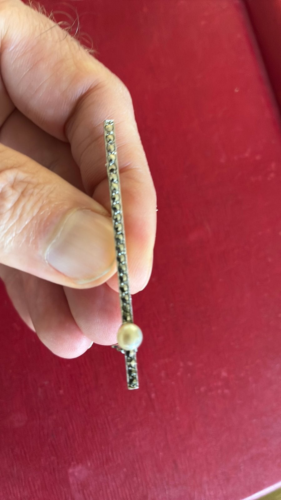 Zilver staafbroche parel en markasiet gekeurd, 4 tot 7 cm, Gebruikt, Ophalen of Verzenden, Zilver