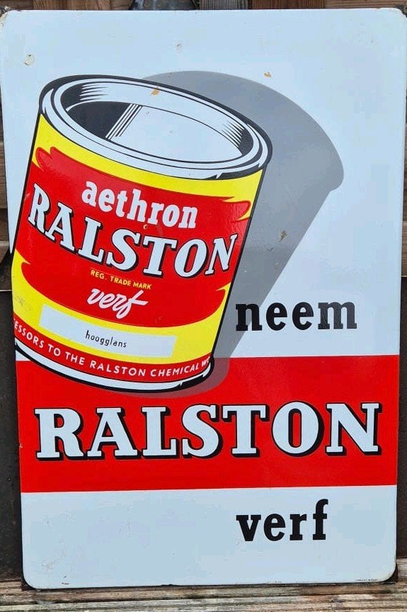 Emaille reclamebord RALSTON verf, Verzamelen, Merken en Reclamevoorwerpen, Ophalen of Verzenden, Gebruikt, Reclamebord