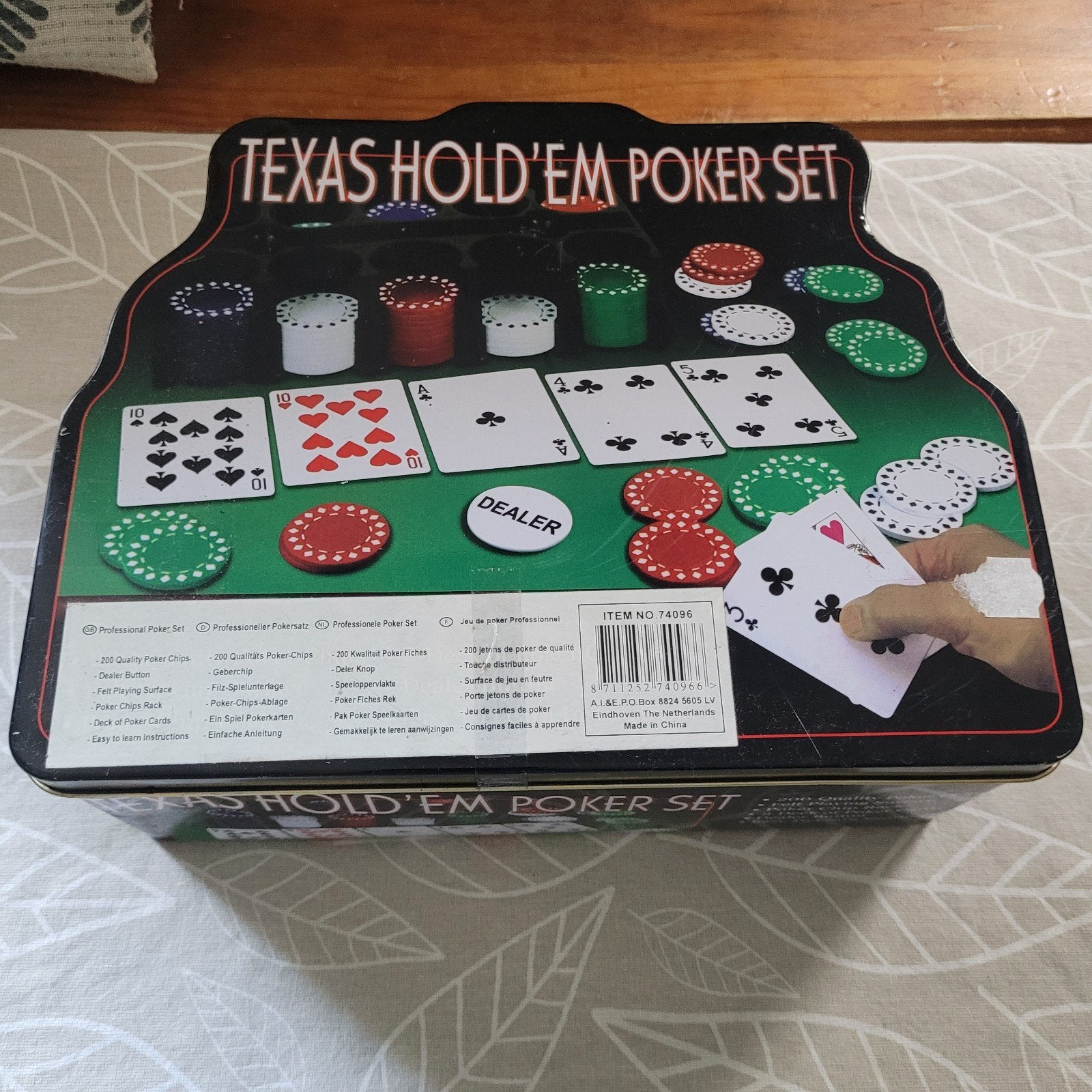 Texas Hold'em Poker Set in Blikken Doos, Drie of vier spelers, Ophalen of Verzenden, Gebruikt, ALAZ PD BOX