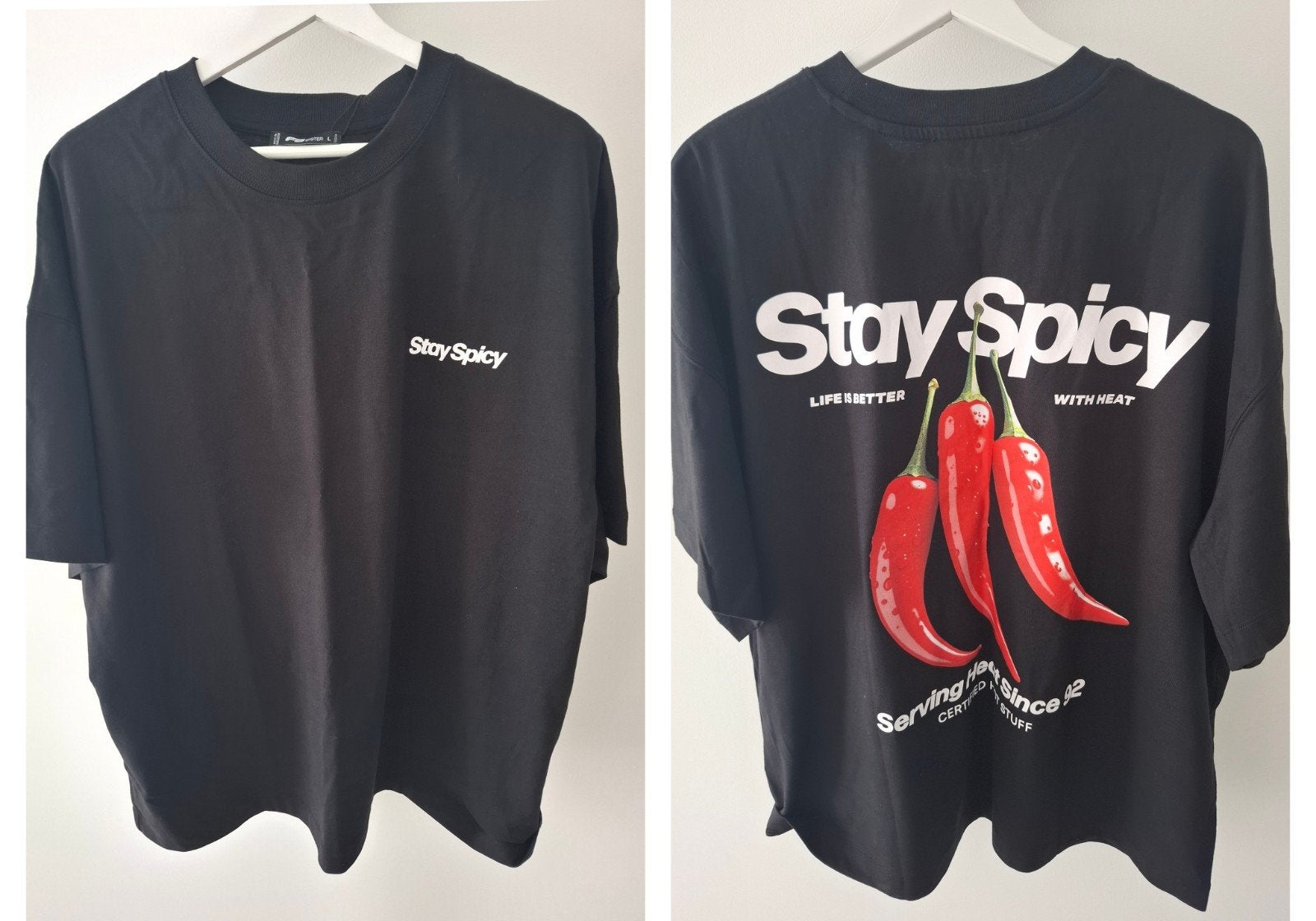 Nieuw dames tshirt maat L zwart met print STAY SPICY, Kleding | Dames, Zwart, Maat 42/44 (L), Nieuw, Ophalen of Verzenden