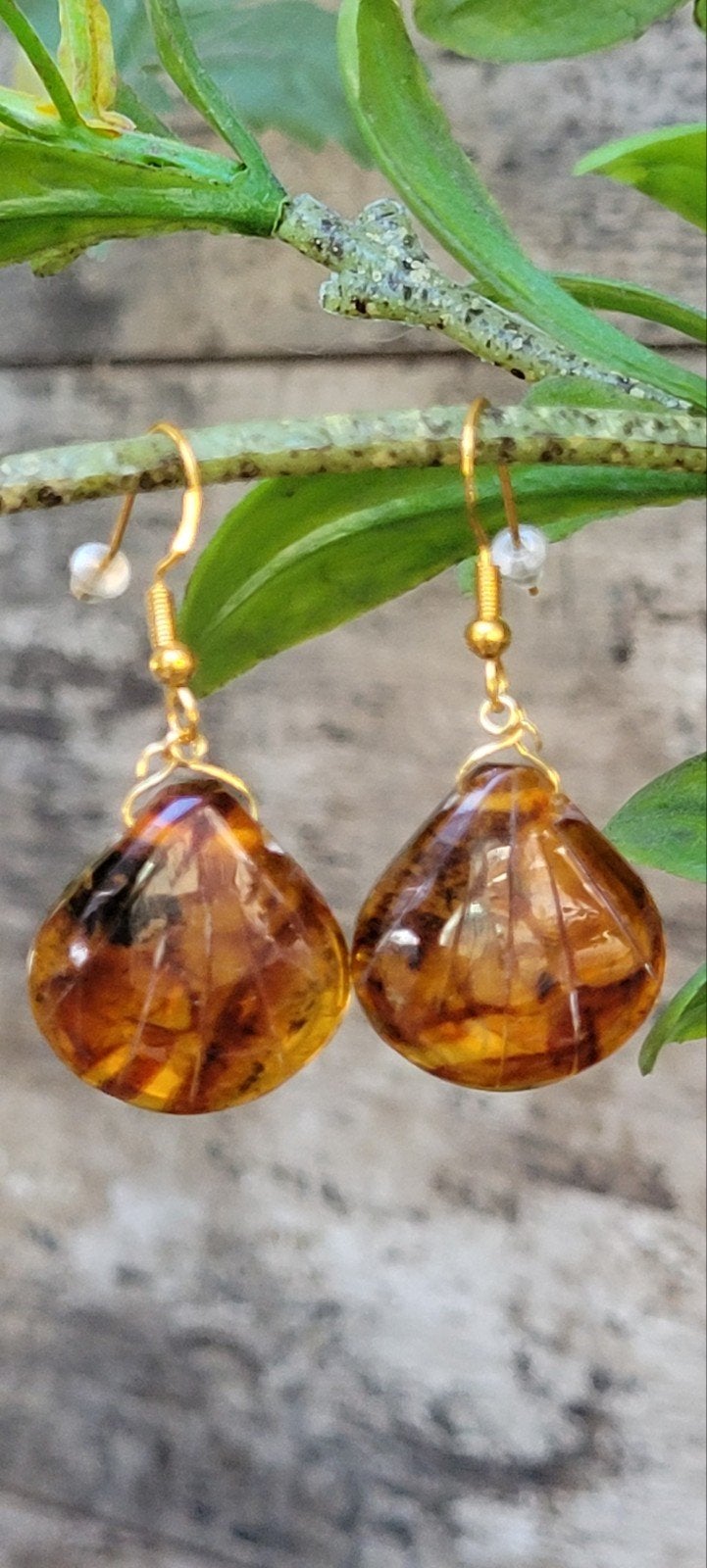 barnsteen, amber oorbellen, Overige materialen, Ophalen of Verzenden, Met edelsteen, Goud