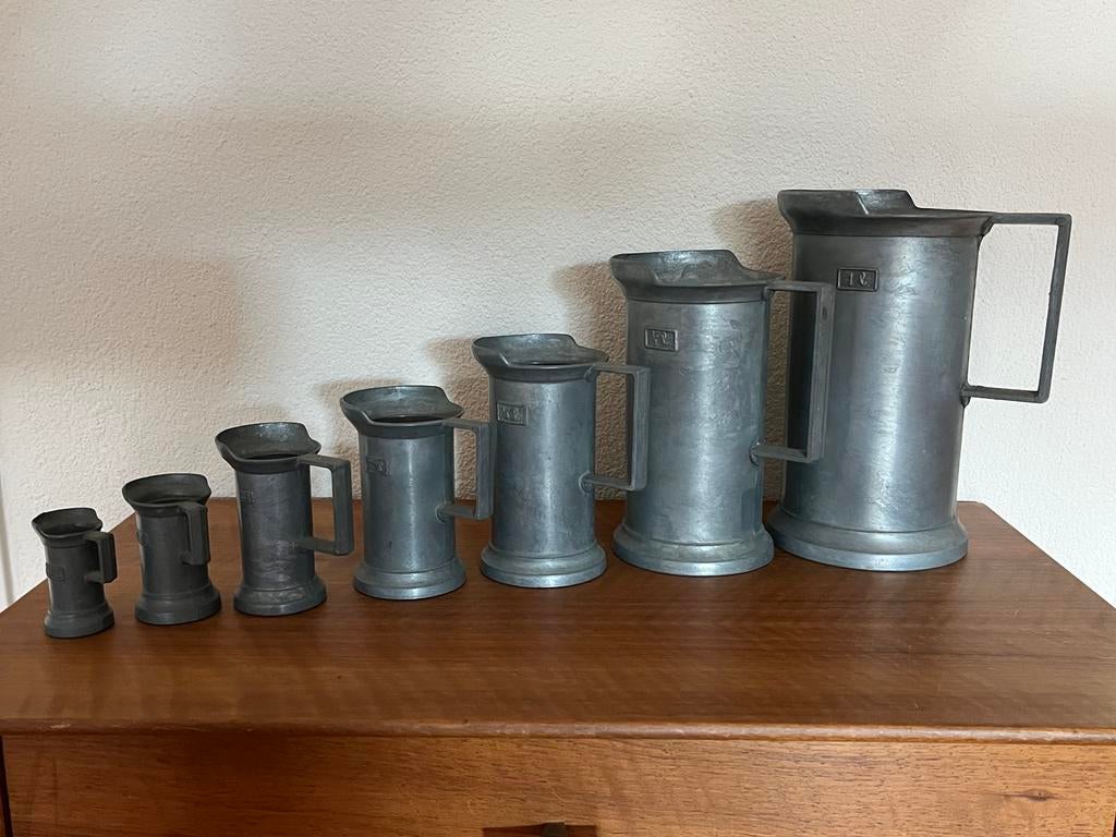 Verzameling maatbekers van tin - 7 stuks - Peltrato 95%, Antiek en Kunst, Ophalen of Verzenden