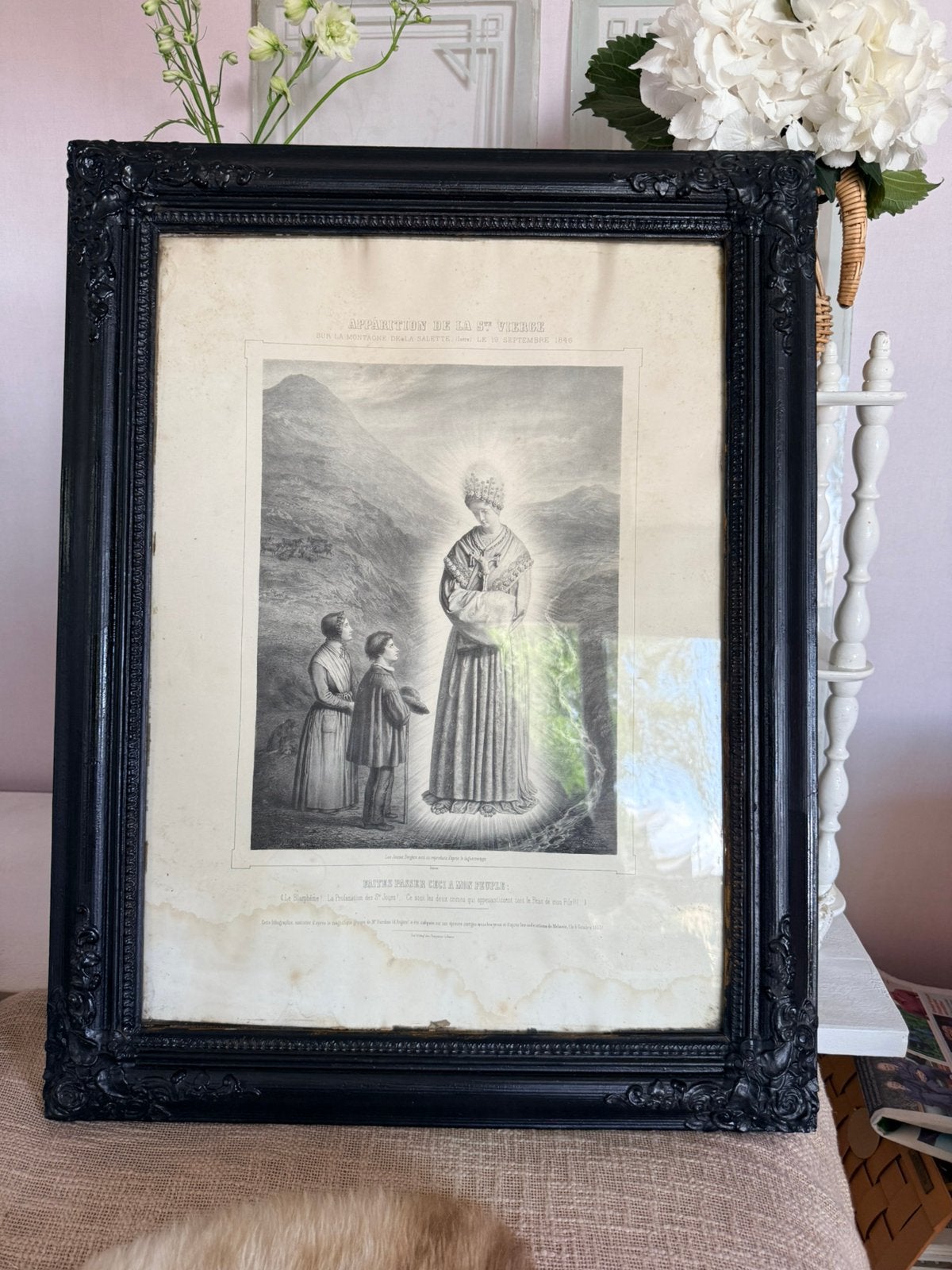 Antiek schilderij 70x55 met schitterende lijst 1890, Ophalen