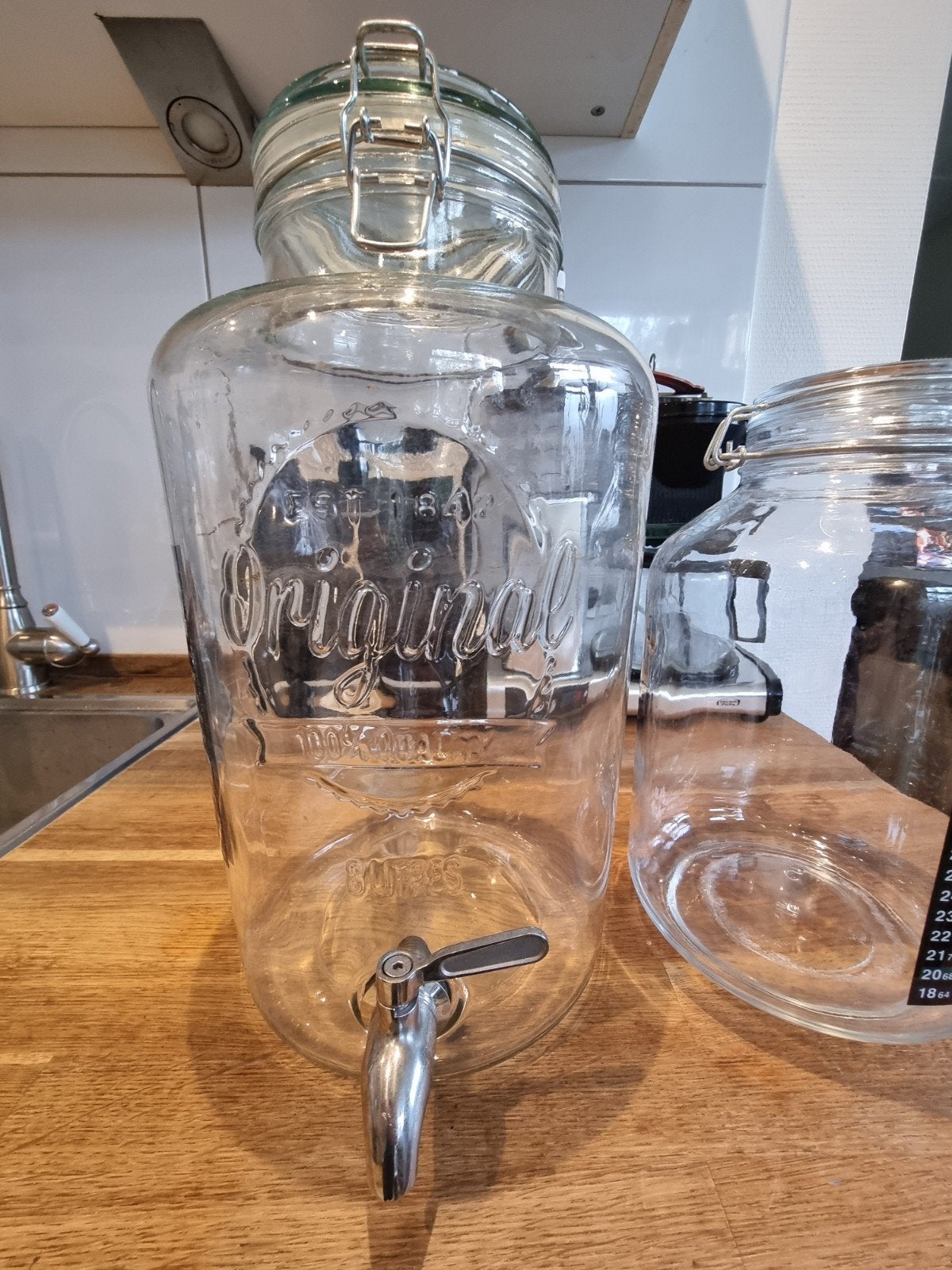 Glazen drankdispenser met kraantje., Huis en Inrichting, Keuken | Keukenbenodigdheden, Ophalen of Verzenden, Zo goed als nieuw