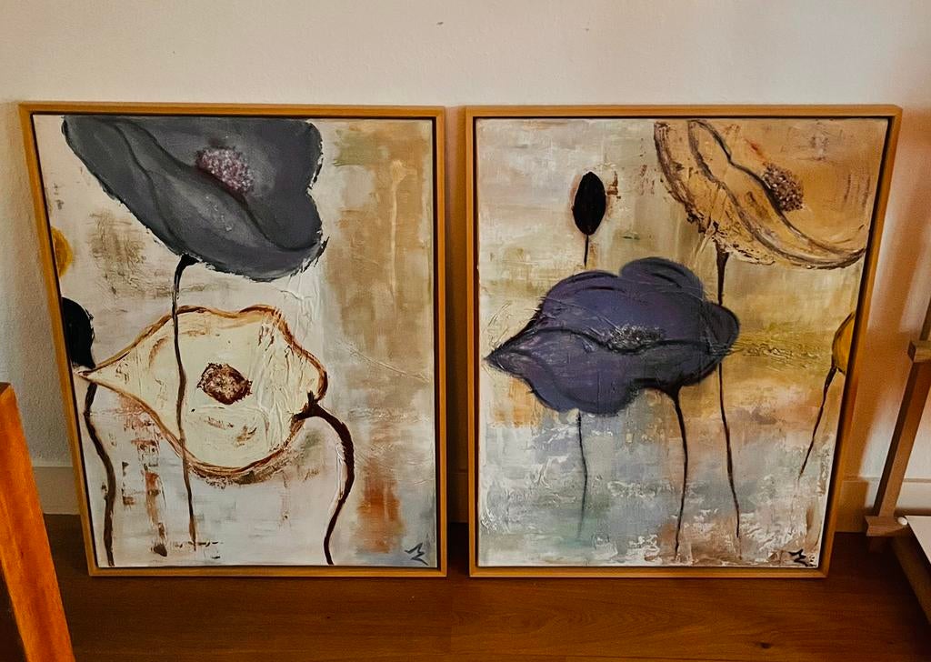 Schilderij, 2 luik op doek met baklijsten, Ophalen, Oorspronkelijke maker, Zo goed als nieuw, Schilderij