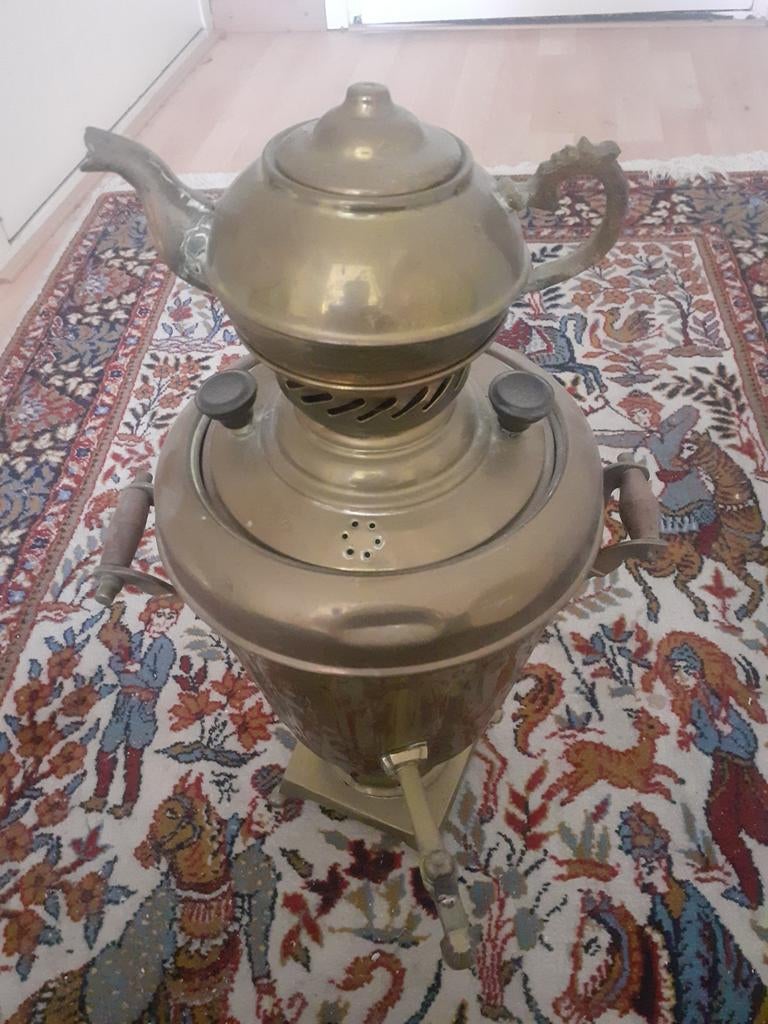 Antieke Samovar met theepot - Koper, Antiek en Kunst, Antiek | Koper en Brons, Ophalen, Koper