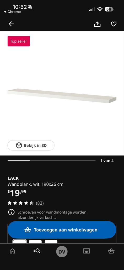 IKEA LACK wandplank wit 190x26 cm, Ophalen, Gebruikt