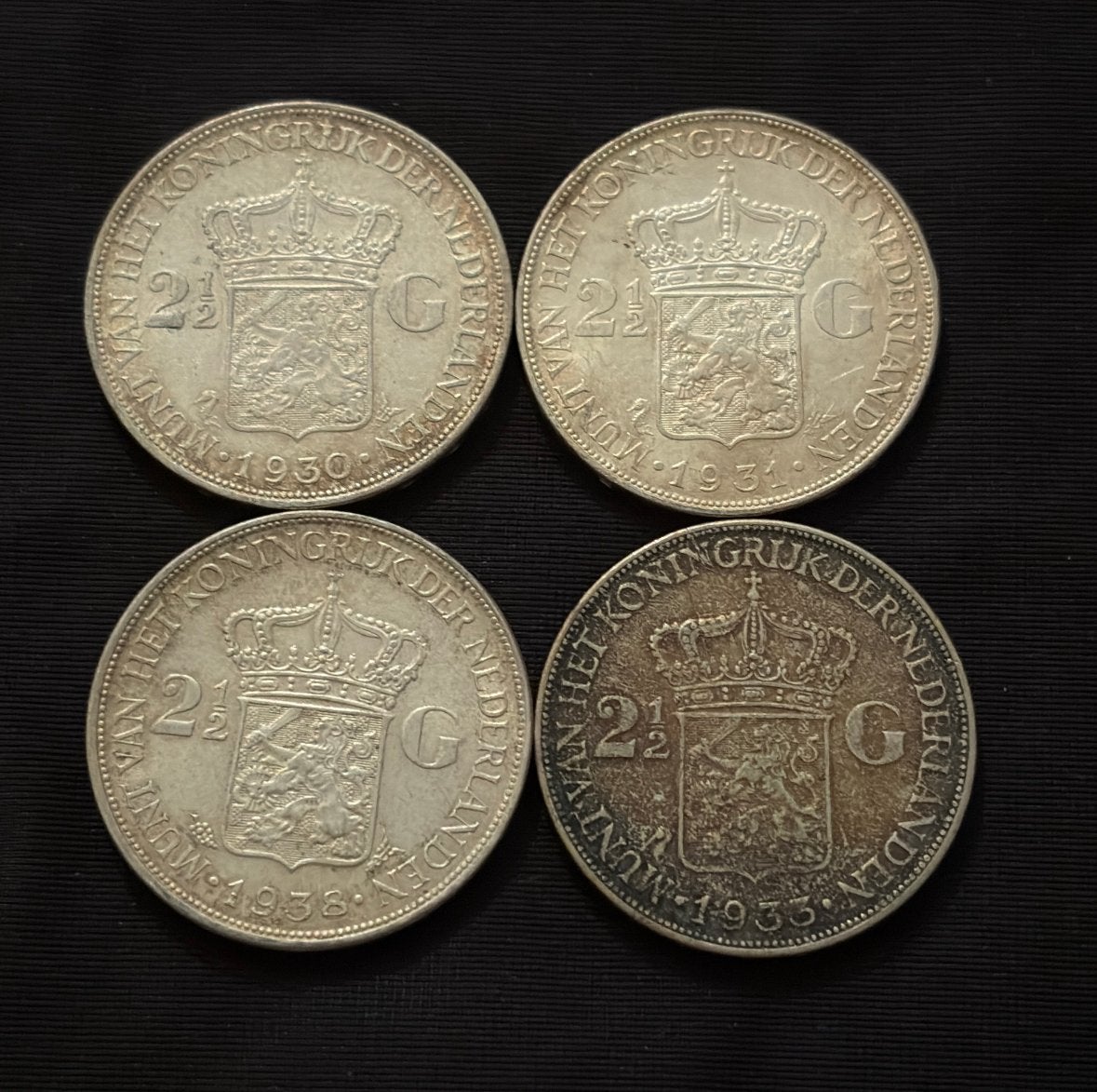 Set van 4 zilveren rijksdaalders munten Koningin Wilhelmina, Zilver, Koningin Wilhelmina, 2½ gulden, Verzenden