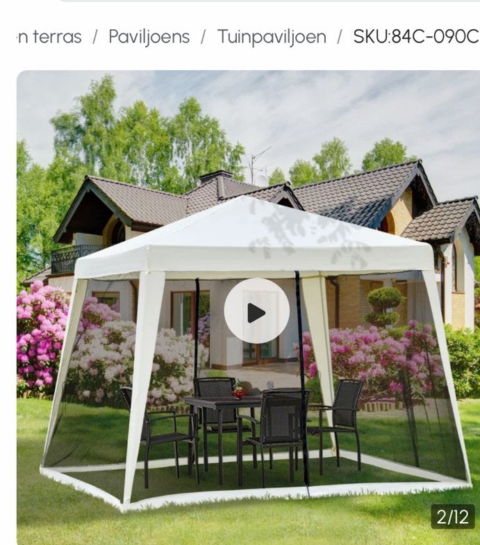 Tuinpaviljoen partytent met muggengaas beige 3 x 3 m, Minder dan 4 meter, Nieuw, Paviljoen, 2 meter of meer