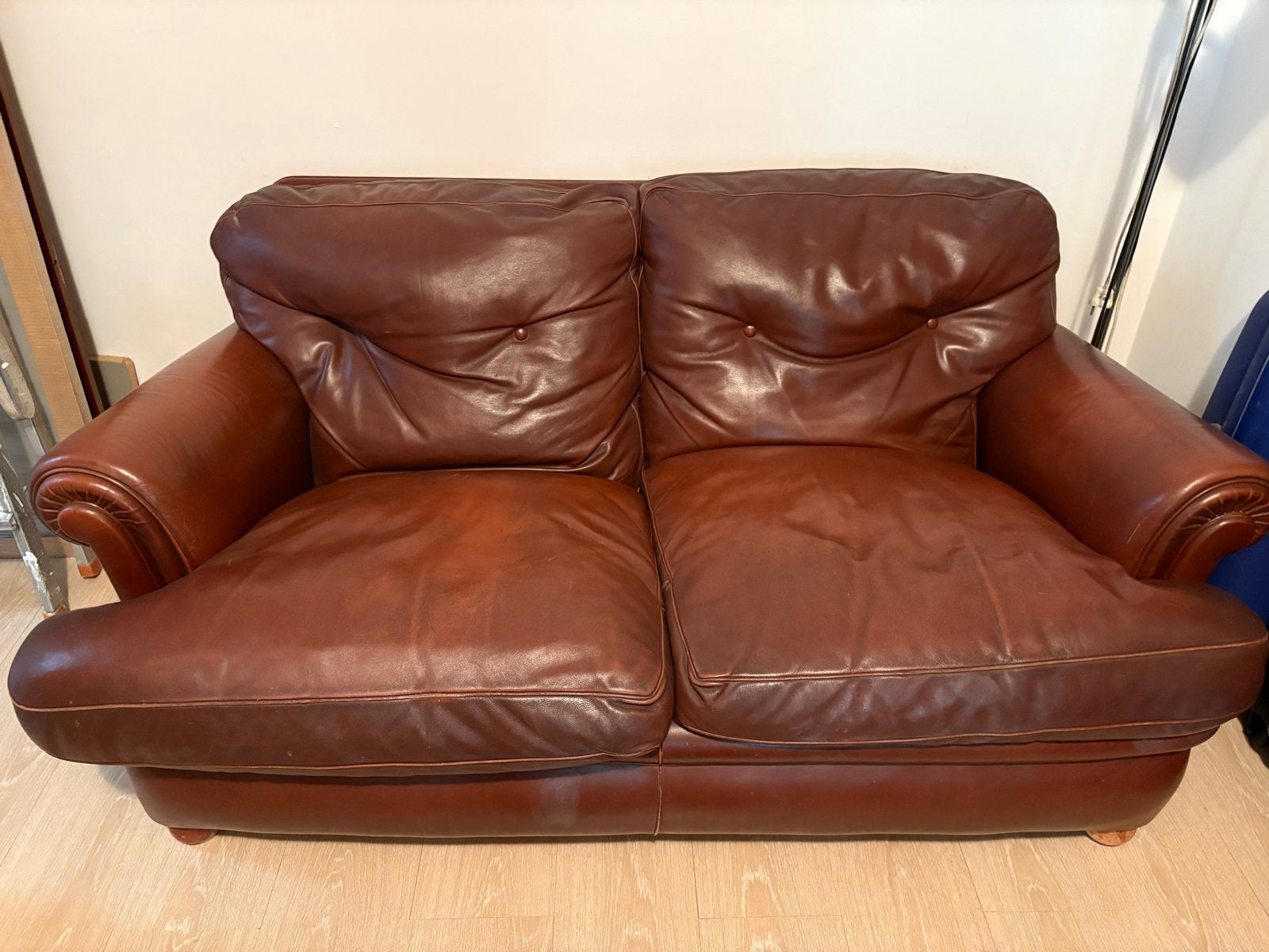 Poltrona Frau Tweezitsbank Cognac Leer, Ophalen, Gebruikt, 150 tot 200 cm, Tweepersoons
