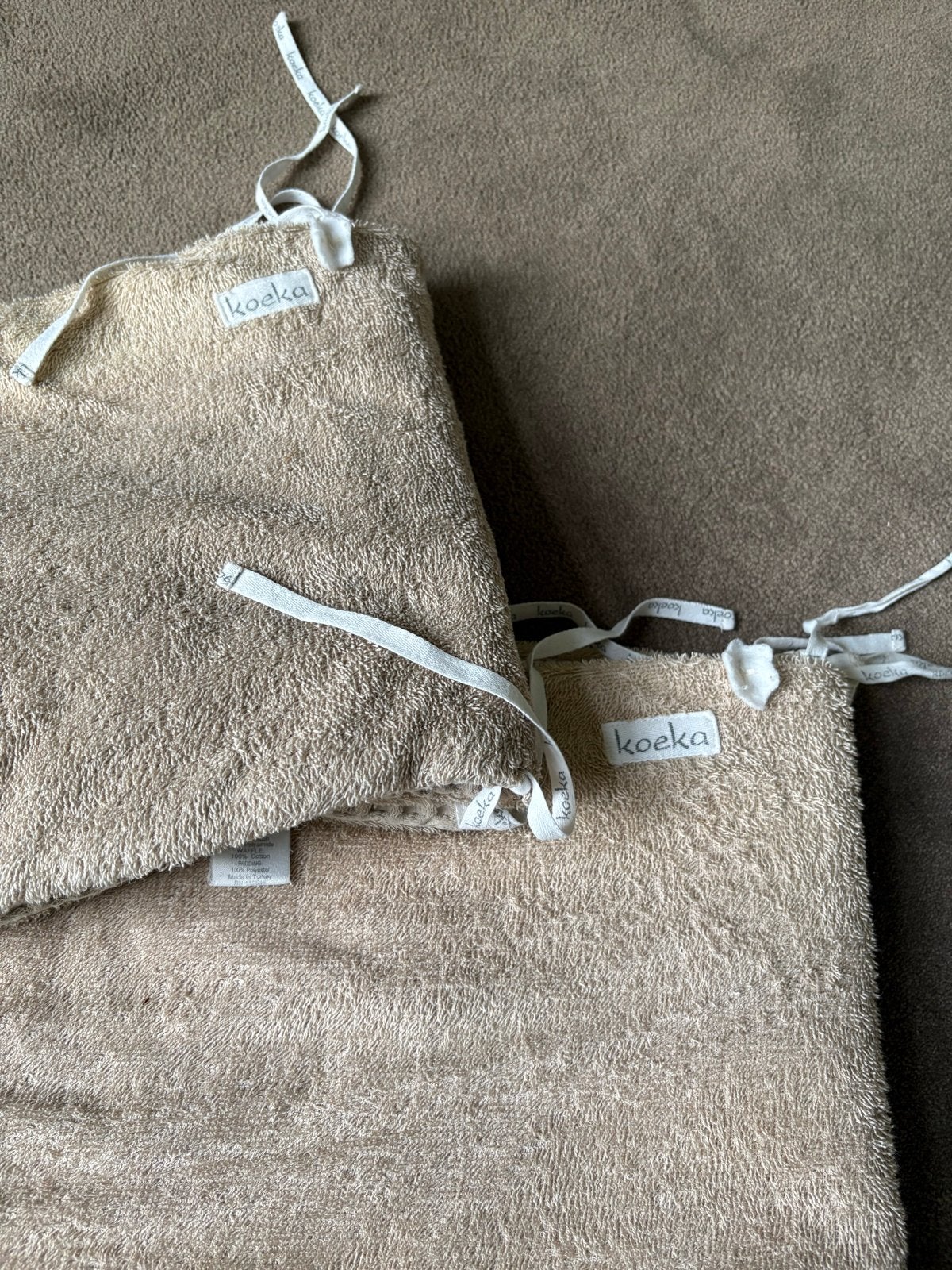 2x Koeka bedomrander wafel/badstof zandkleur, Ophalen, Gebruikt, Overige maten, Beige