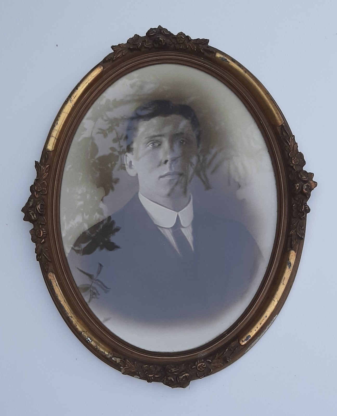 antieke fotolijst met portret man, Verzamelen, Ophalen of Verzenden, Voor 1940, Gebruikt