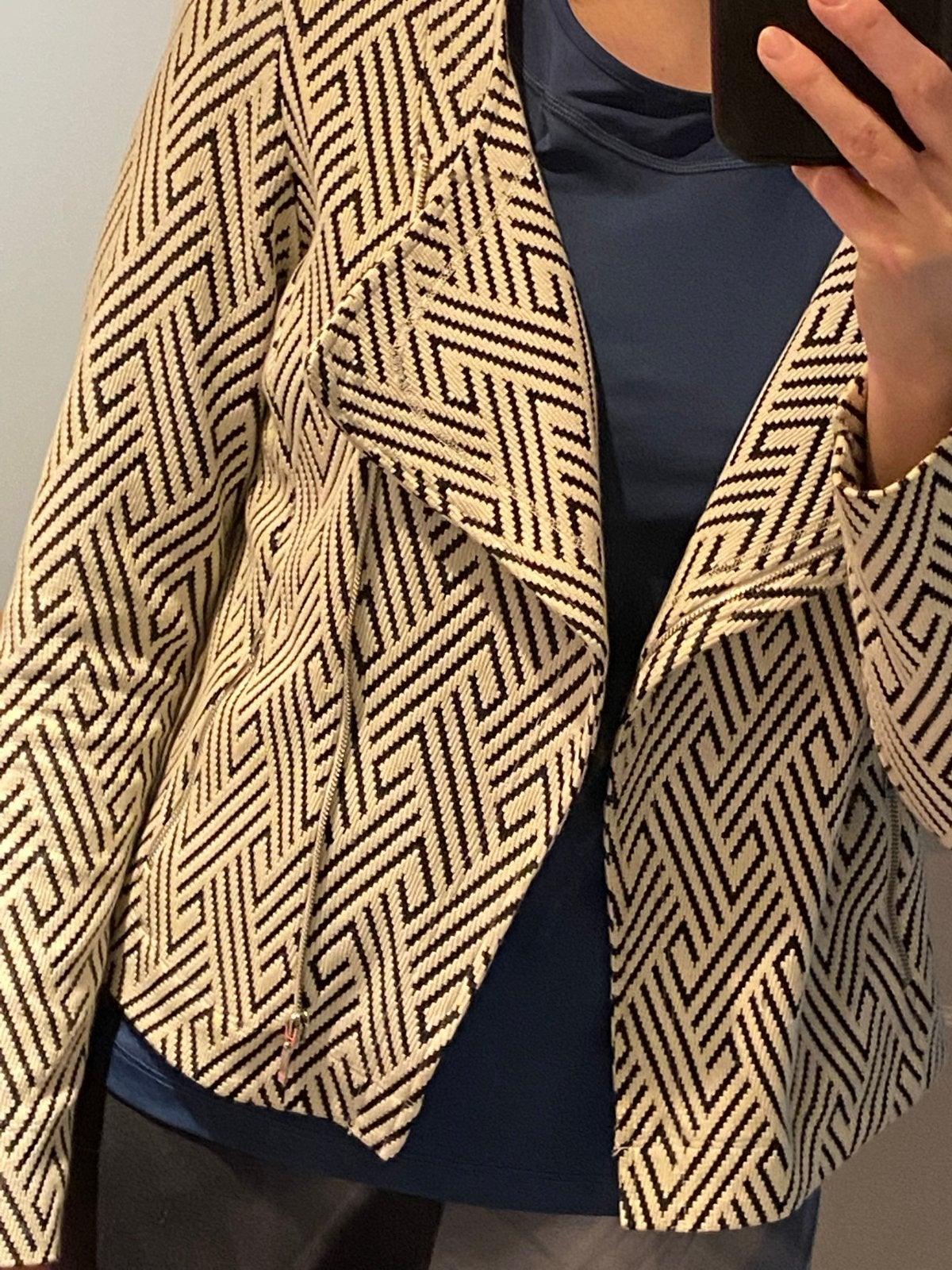 Promiss blazer zwart-wit motief, asymmetrische rits, maat M, Maat 38/40 (M), Zwart, Ophalen of Verzenden, Zo goed als nieuw