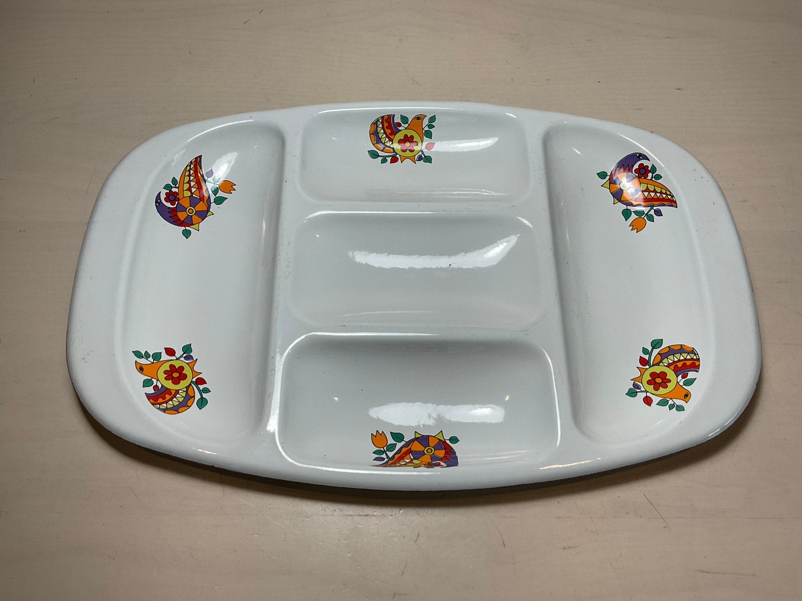 Emaille serveerschaal schaal vakjes vijf verdiepte vakjes, Antiek en Kunst, Ophalen of Verzenden