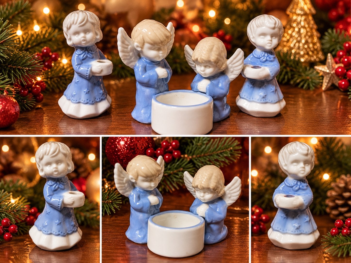 vintage porseleinen engeltjes in blauw-wit voor kaarsje, Ophalen of Verzenden, Zo goed als nieuw
