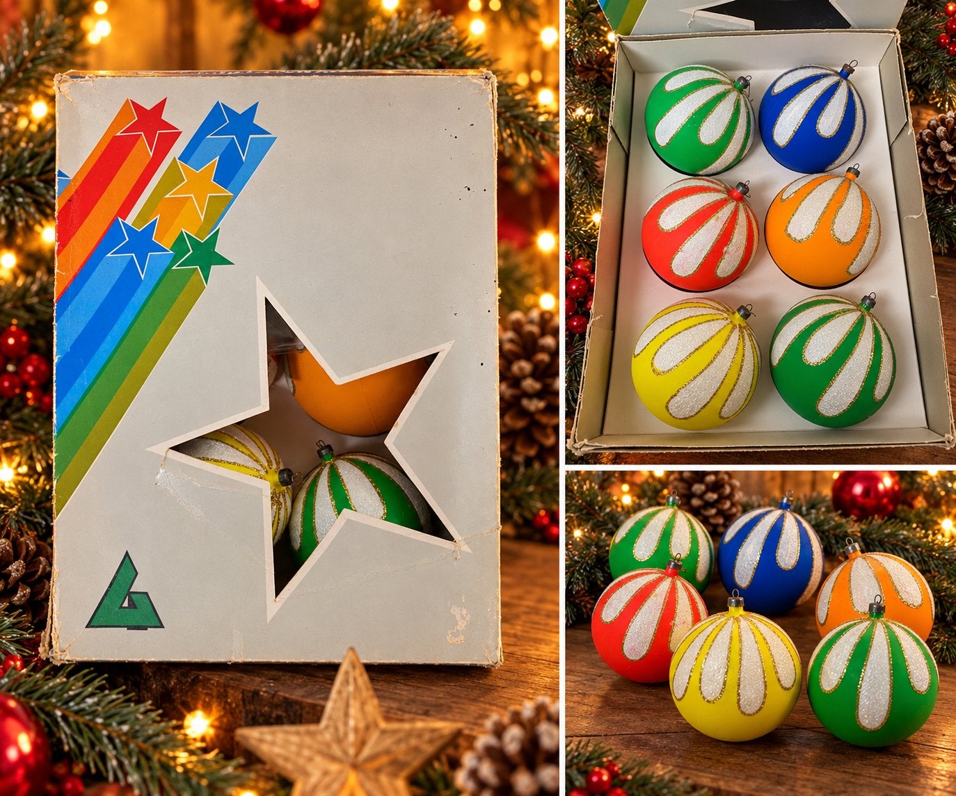 set van 6 vintage kerstballen jaren 60/70, Ophalen of Verzenden, Zo goed als nieuw