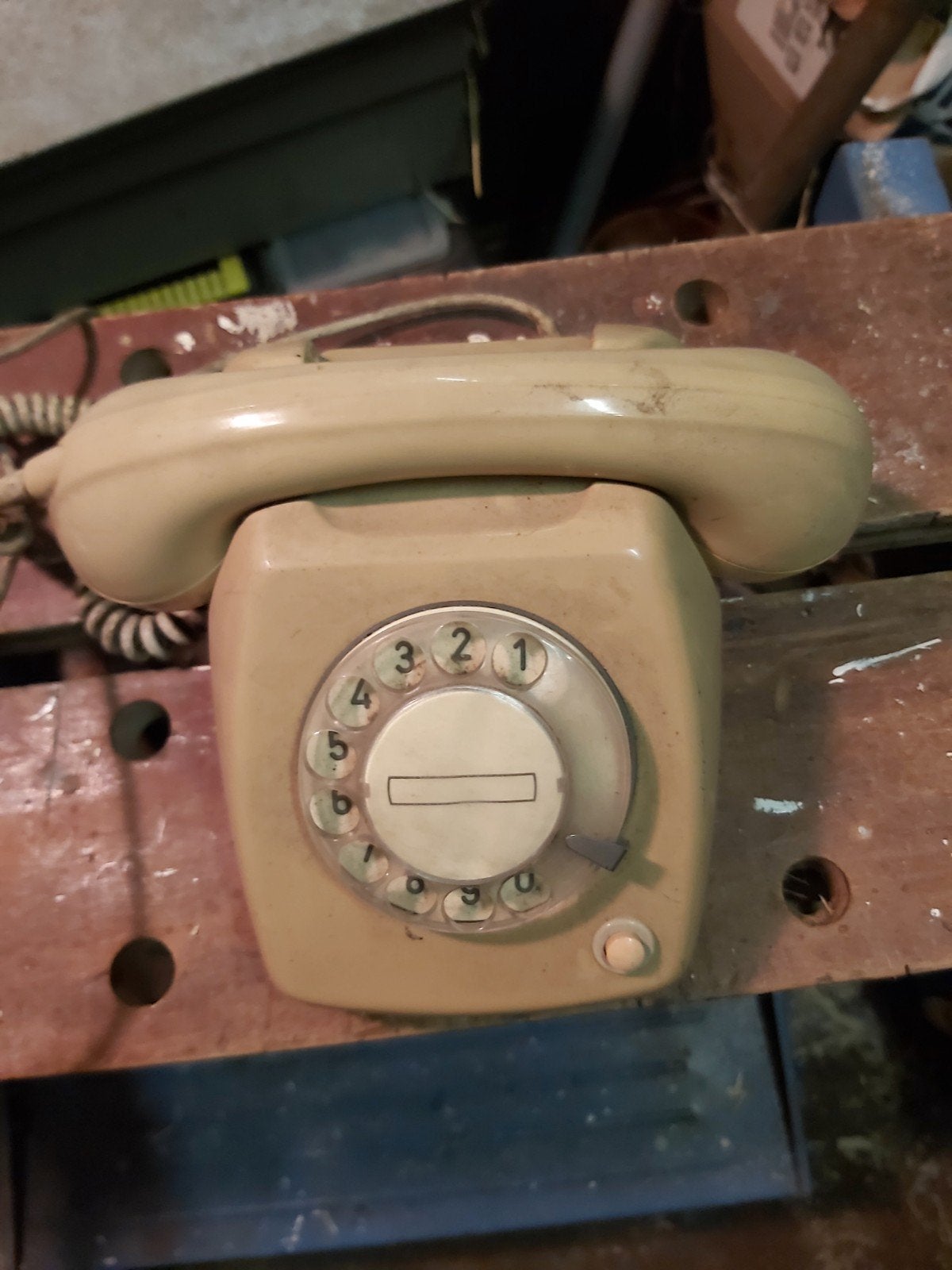Vintage draaischijf telefoon - Crème kleurig, Ophalen of Verzenden, Gebruikt, Met draaischijf