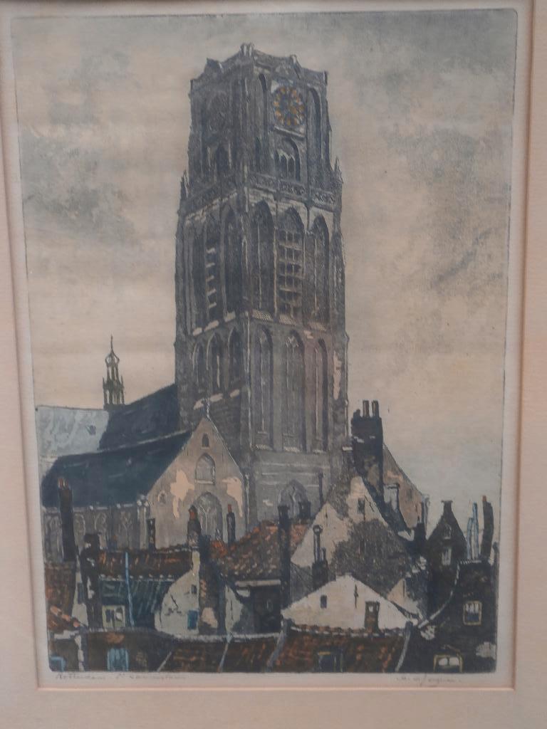 Marius De Jongere, (Scheen) Mooie Kleurets v/d Laurenskerk, Antiek en Kunst, Ophalen, Architectuur, Ets, 1900 - 1949