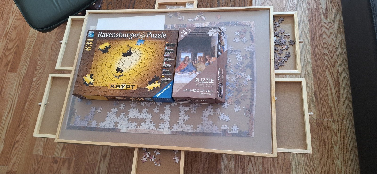 Puzzeltafel met 6 lades, Ophalen of Verzenden, 500 t/m 1500 stukjes, Gebruikt, Overige typen