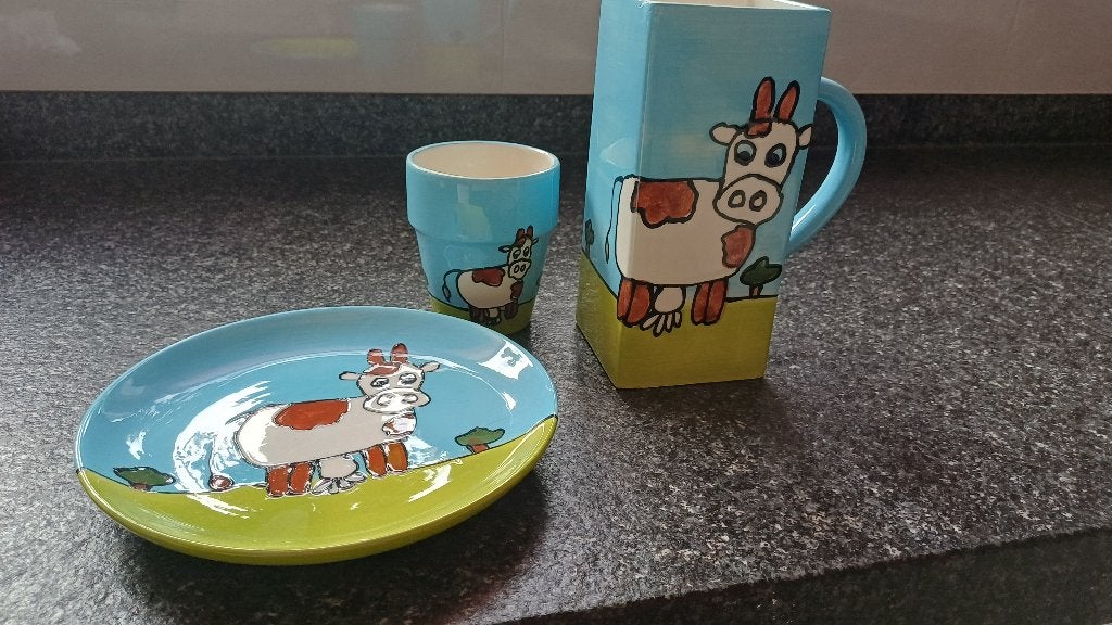 Uniek handgeschilderd koe servies set, Overige merken, Keramiek, Nieuw, Ophalen of Verzenden