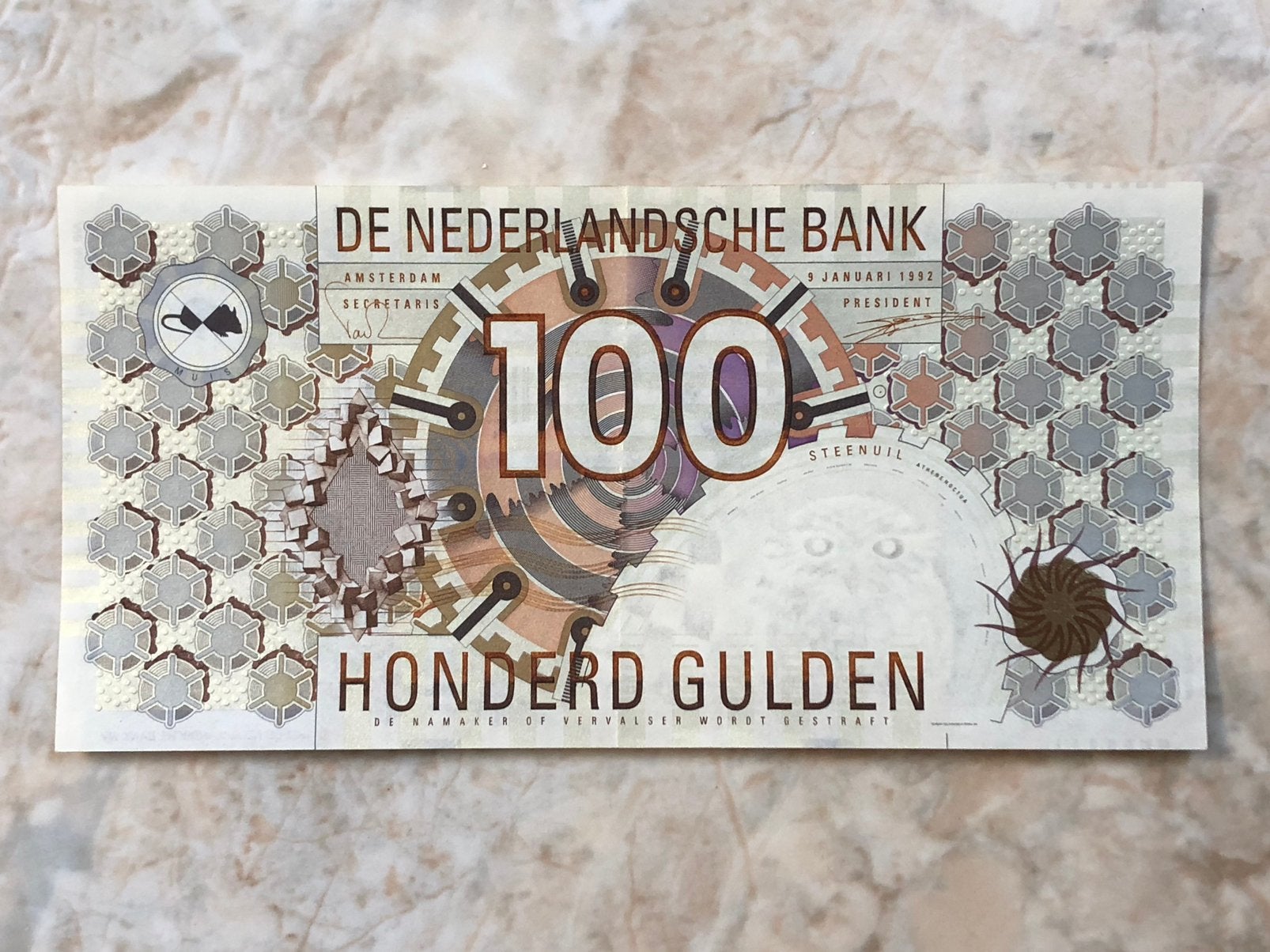100 gulden 1992, Steenuil., Ophalen of Verzenden, 100 gulden