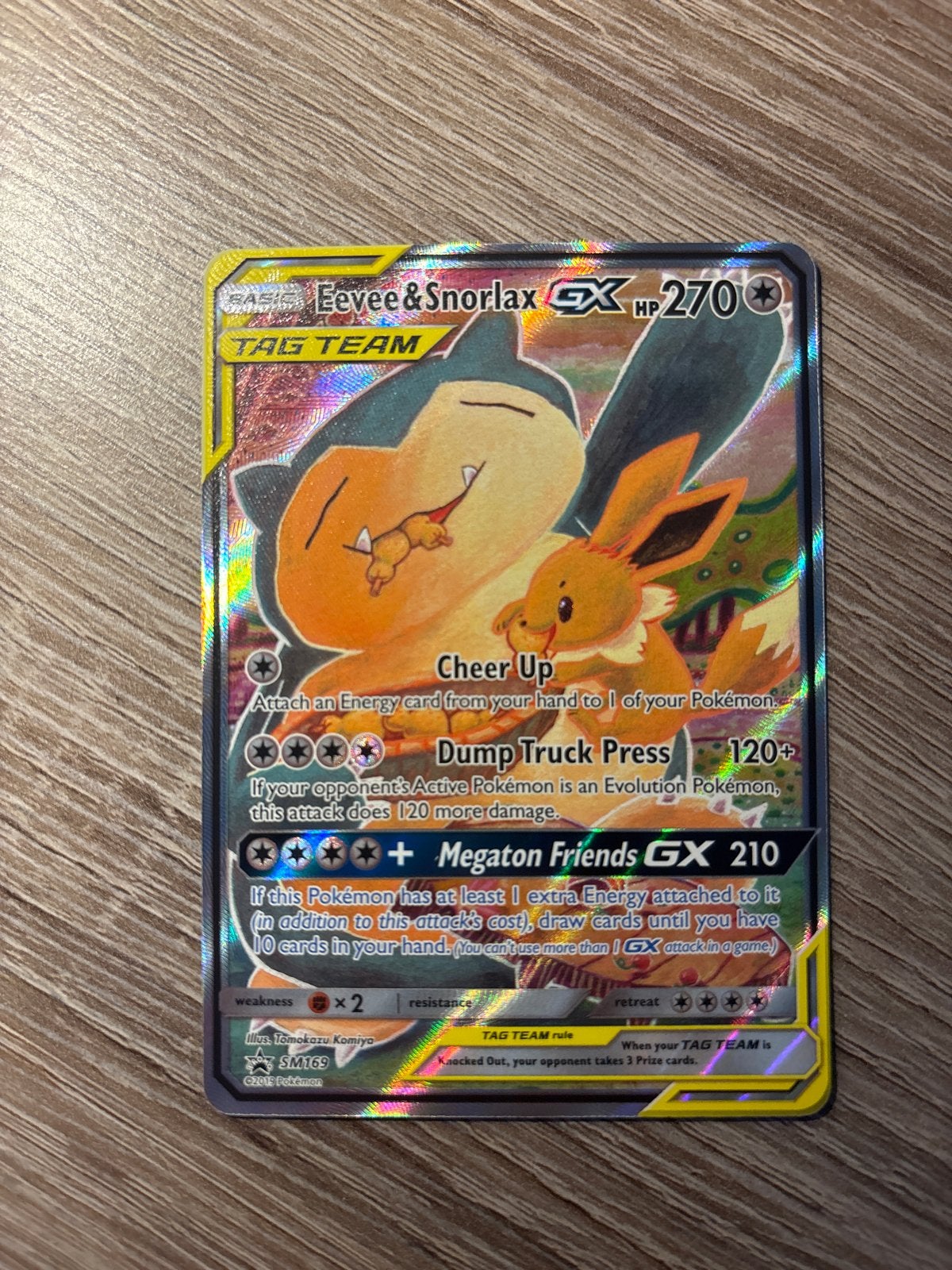 Eevee & Snorlax GX TAG TEAM SM165, Ophalen of Verzenden, Zo goed als nieuw, Losse kaart, Foil