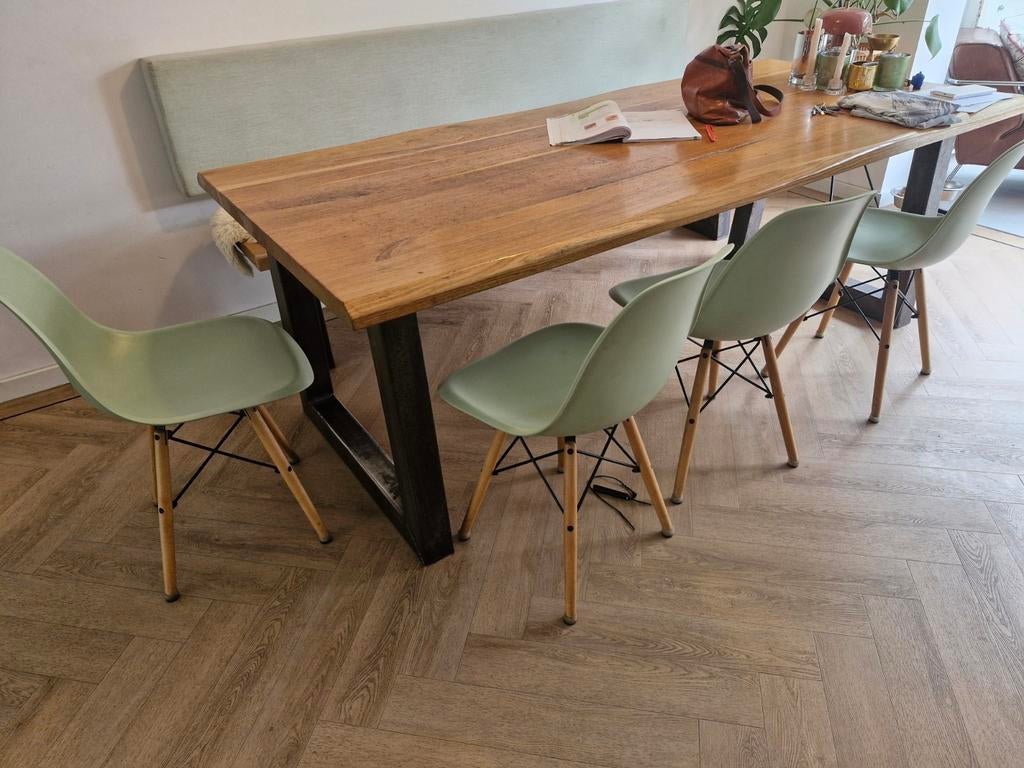 Set van 4 Eames-stijl stoelen - Lichtgroen met houten poten, Ophalen, Modern, Scandinavisch, Eames-stijl, Gebruikt, Vier
