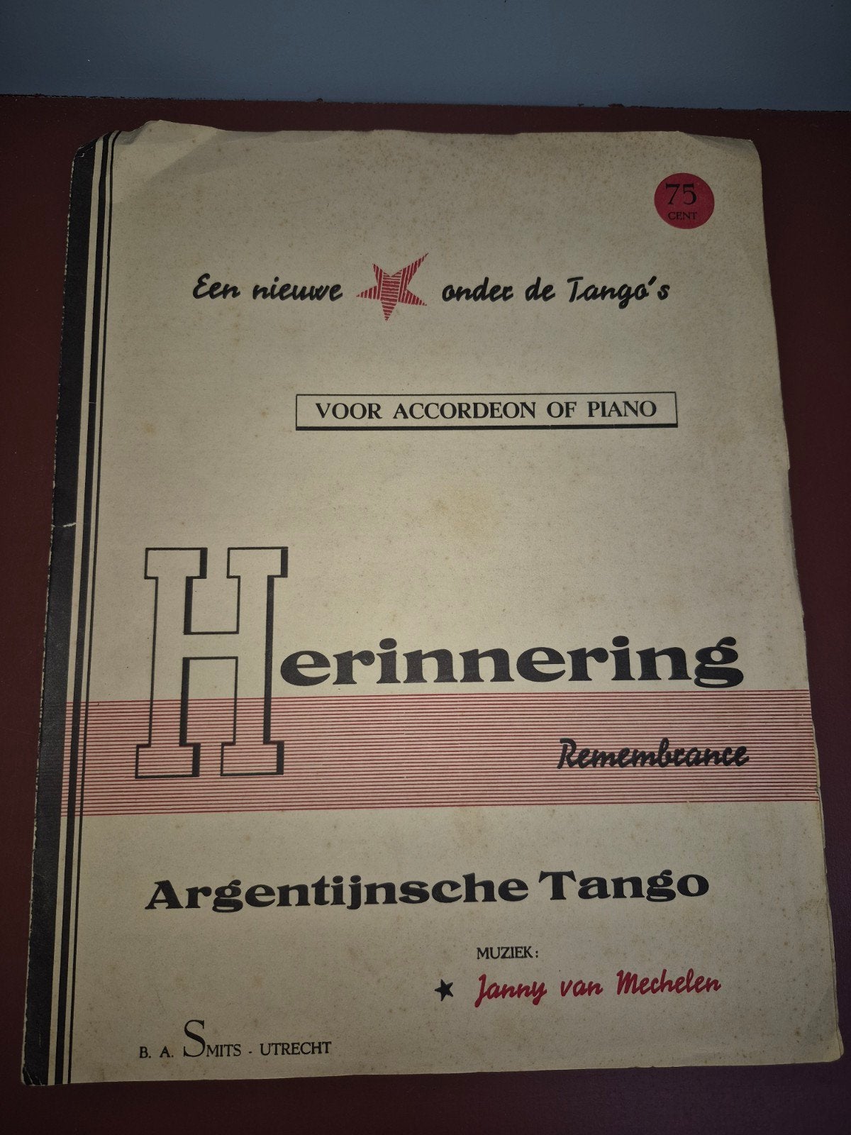 Herinnering Argentijnse Tango - Accordeon/Piano bladmuziek, Muziek en Instrumenten, Ophalen of Verzenden