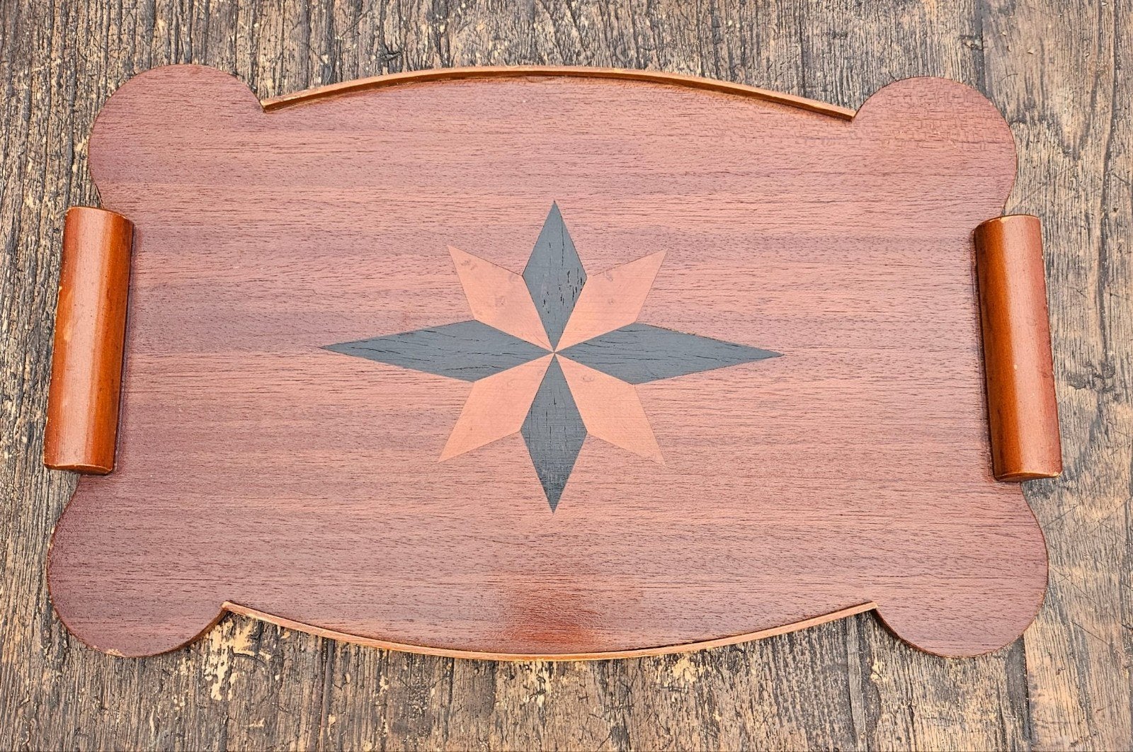 Vintage houten dienblad met inleg, Huis en Inrichting, Woonaccessoires | Dienbladen, Ophalen, Zo goed als nieuw, Rechthoekig, Hout